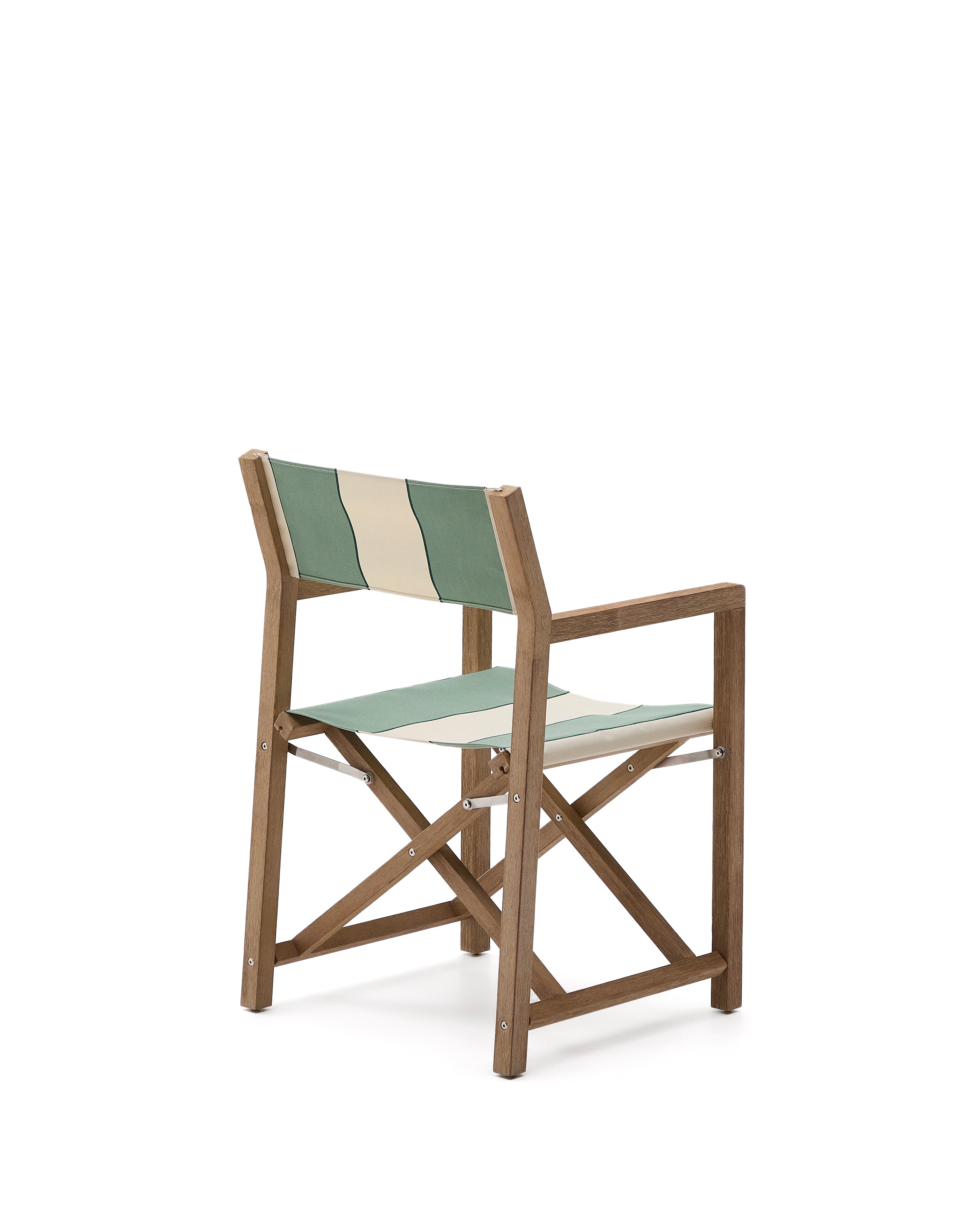 Vilara green and beige striped outdoor folding chair made of FSC 100% solid acacia wood - Product Image