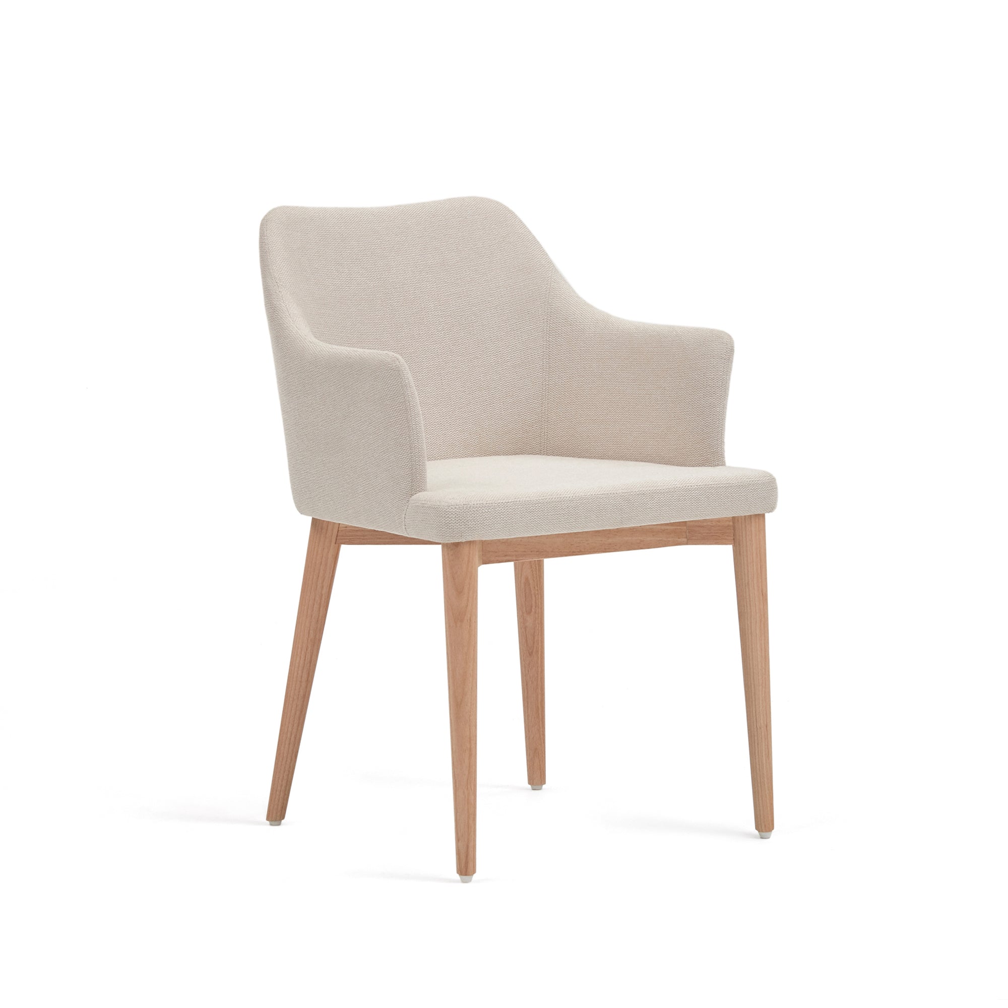 Croft chair in beige chenille with solid ash wood legs - Product Image