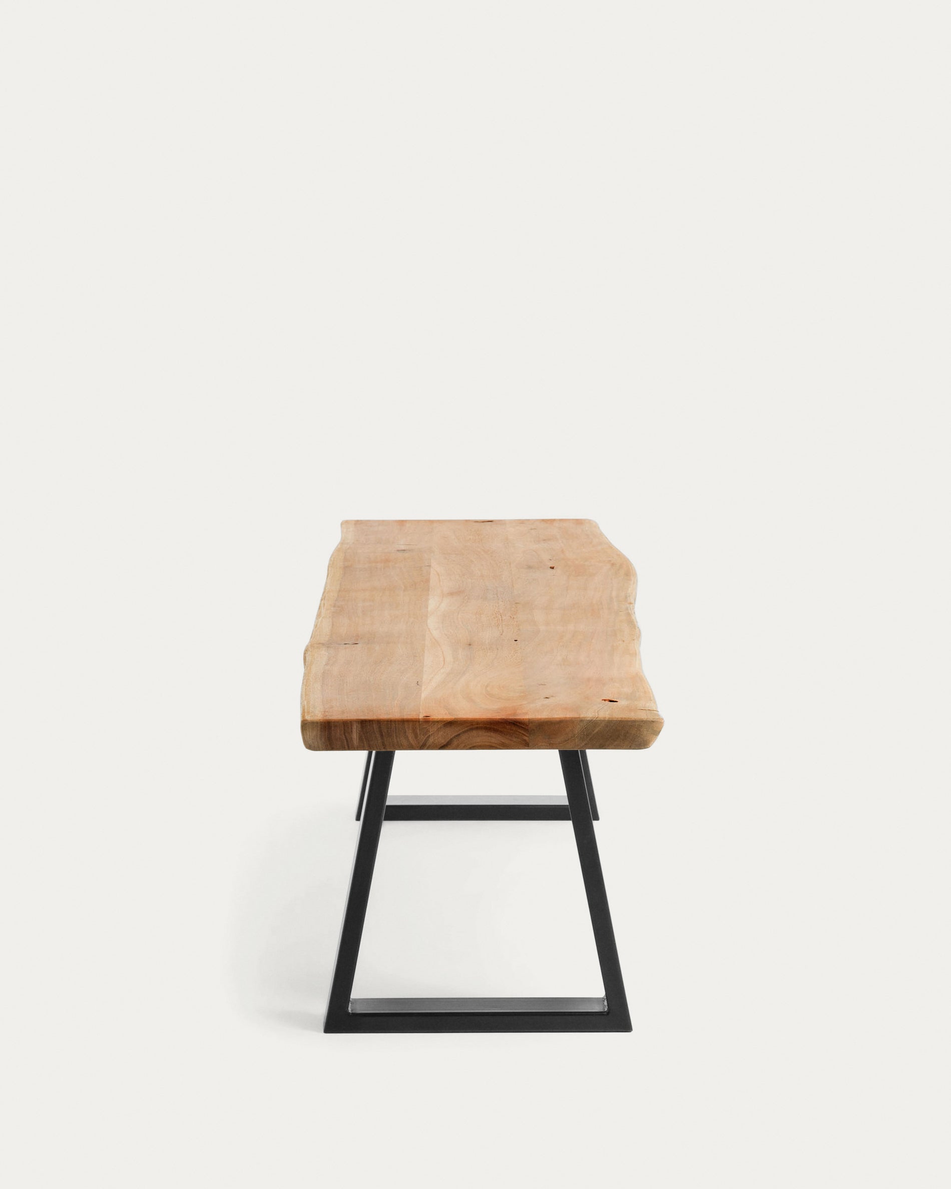 Alaia bench in solid acacia wood with black steel legs, 180 cm - Product View