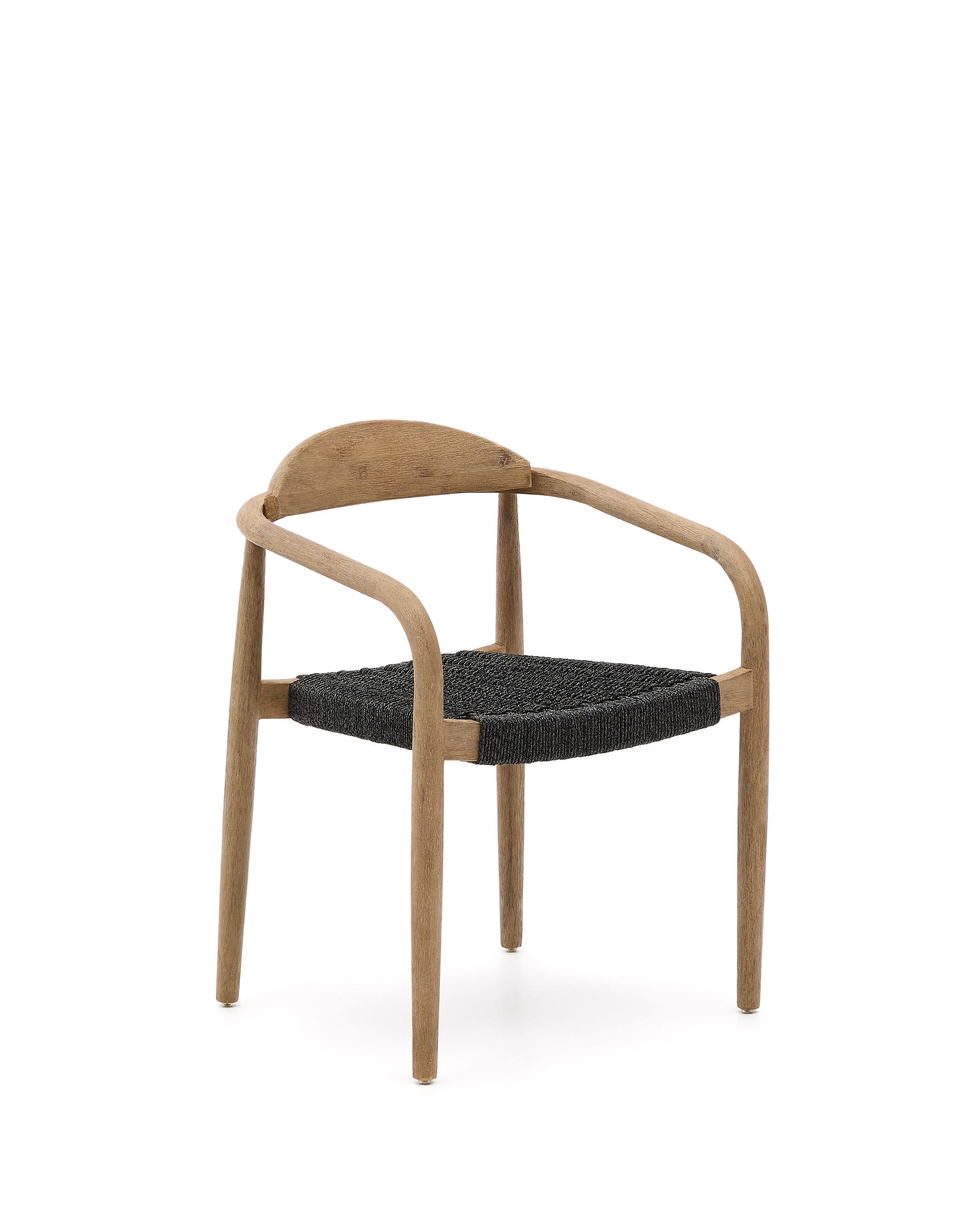 Nina stackable chair in solid acacia wood and black rope seat FSC 100% - Product Image