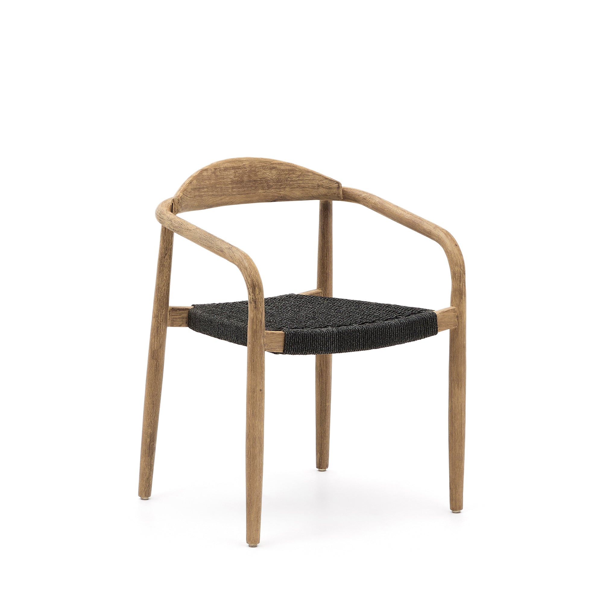 Nina stackable chair in solid acacia wood and black rope seat FSC 100% - Product Image