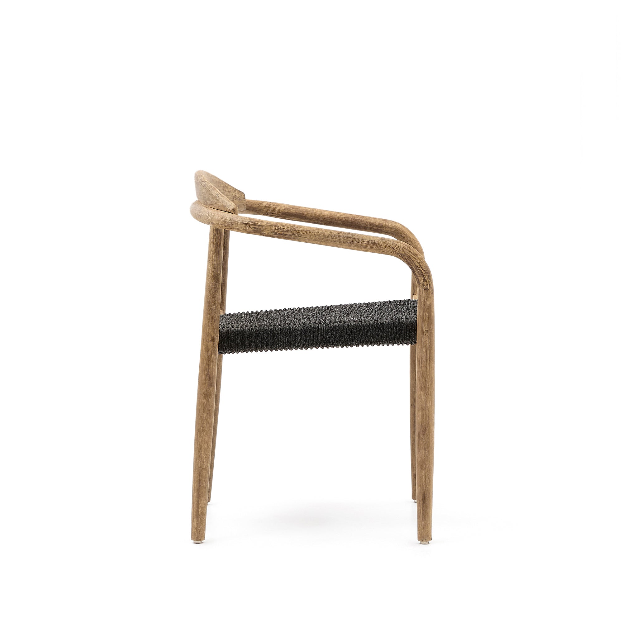 Nina stackable chair in solid acacia wood and black rope seat FSC 100% - Product Image