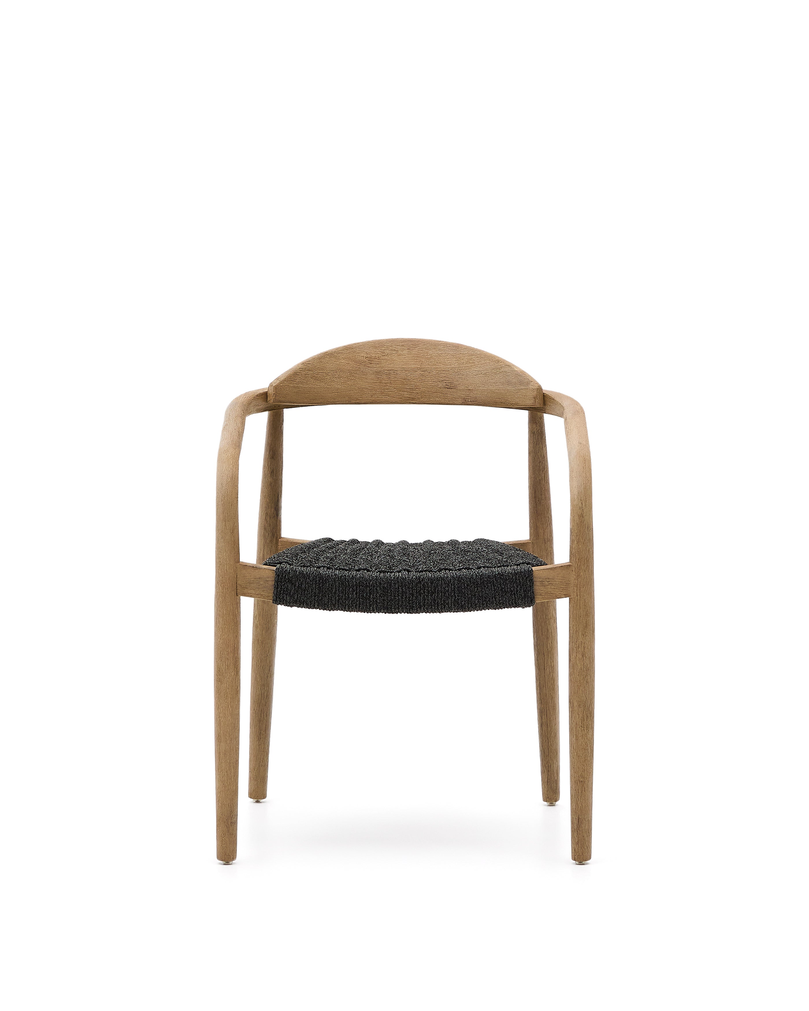 Nina stackable chair in solid acacia wood and black rope seat FSC 100% - Product Image