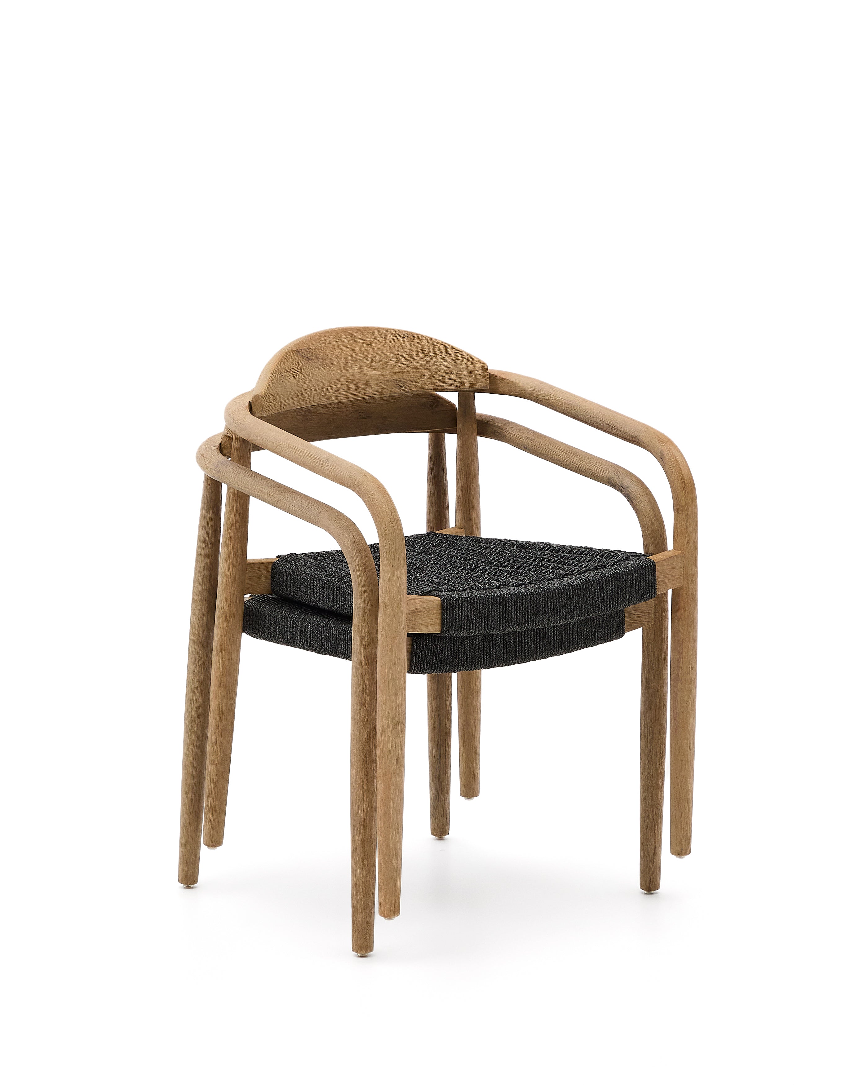 Nina stackable chair in solid acacia wood and black rope seat FSC 100% - Product Image