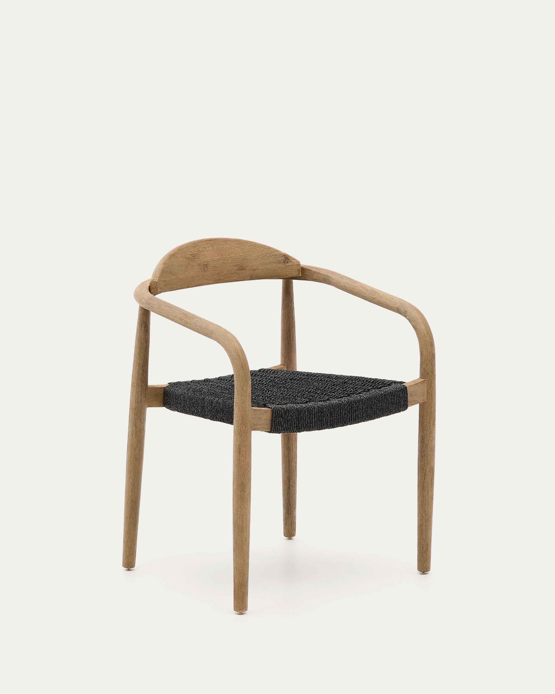 Nina stackable chair in solid acacia wood and black rope seat FSC 100% - Product View