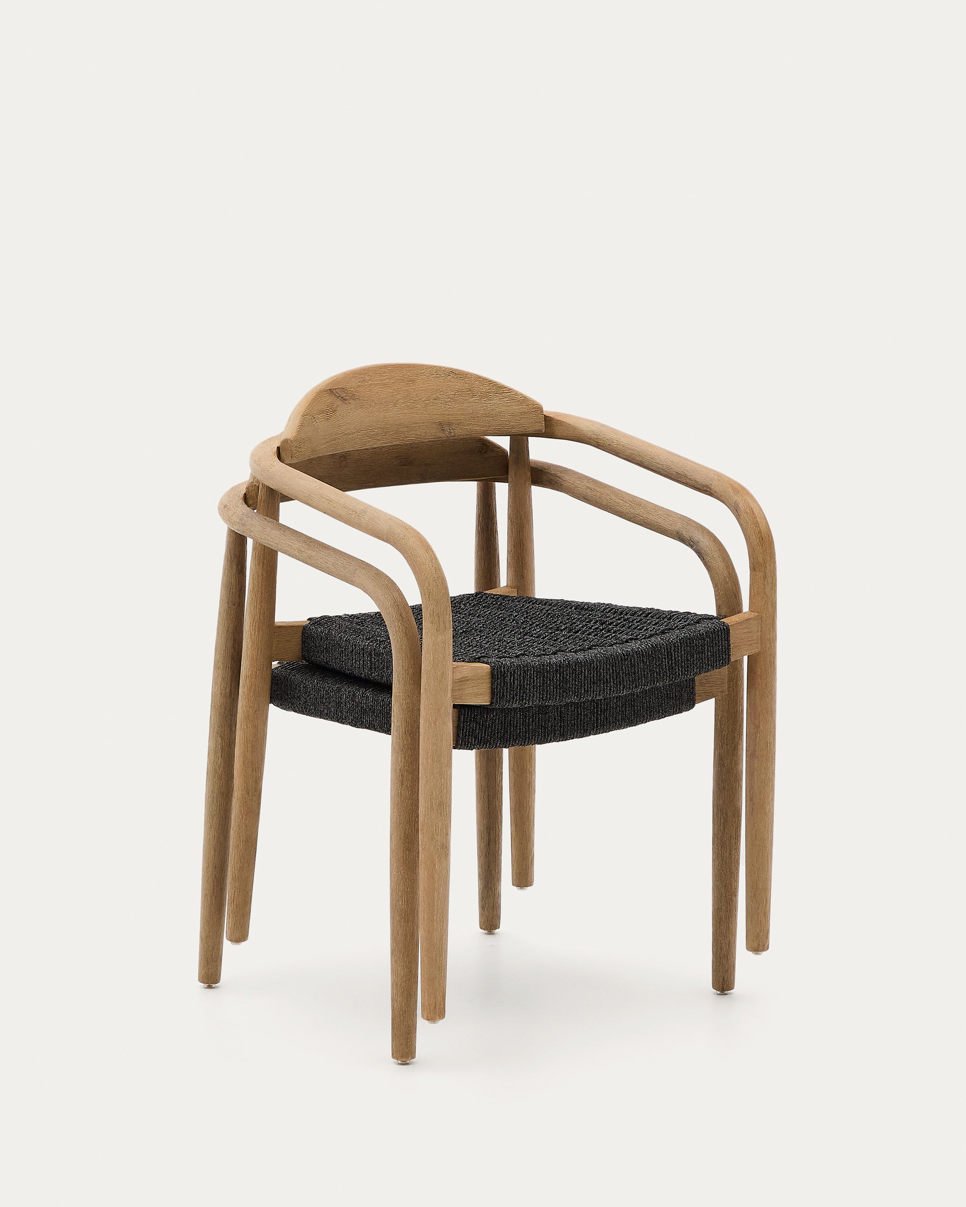 Nina stackable chair in solid acacia wood and black rope seat FSC 100% - Product View