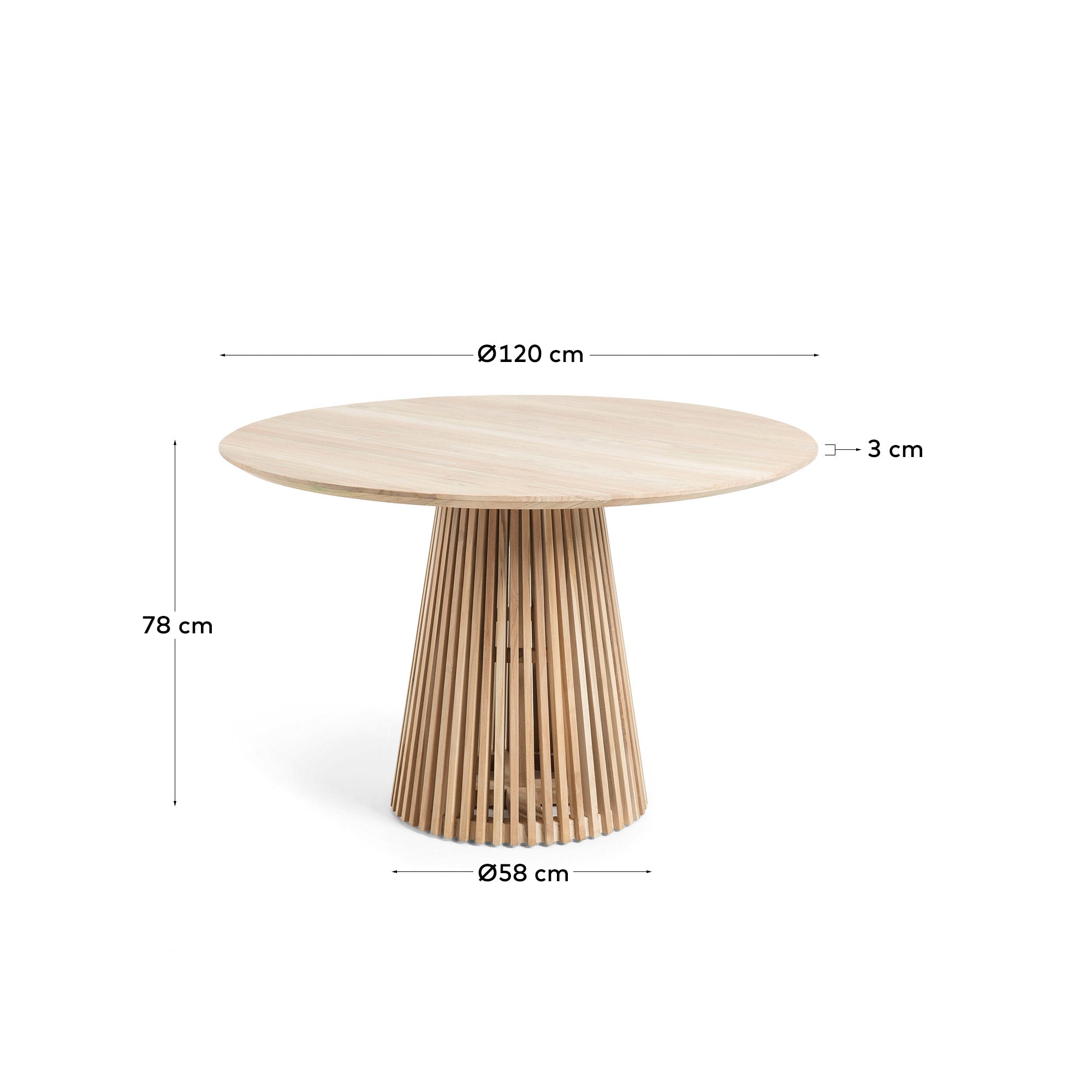 Jeanette round solid teak wood table, Ø 120 cm - Measurements