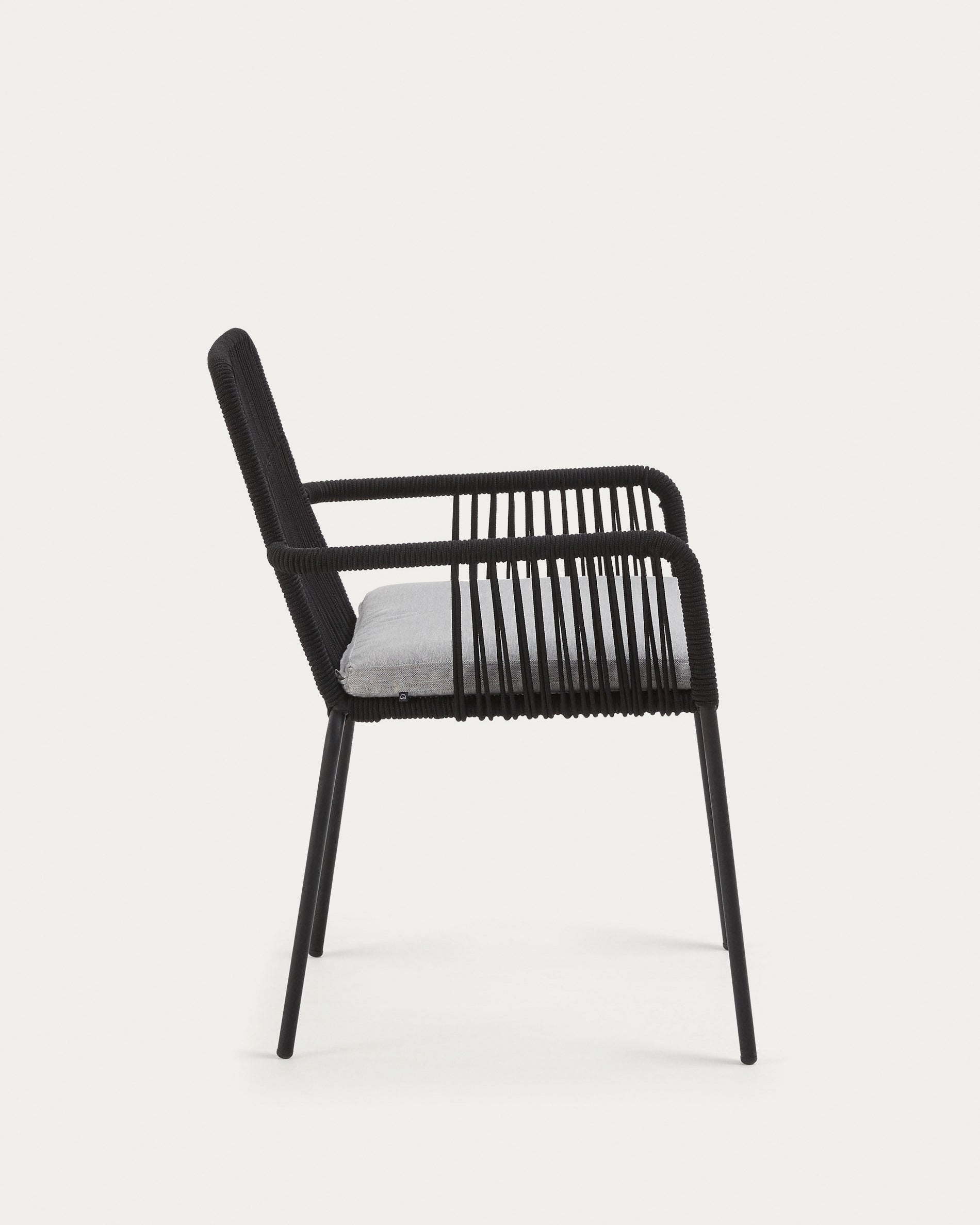 Samanta stackable chair made from black cord and galvanised steel legs. - Product View