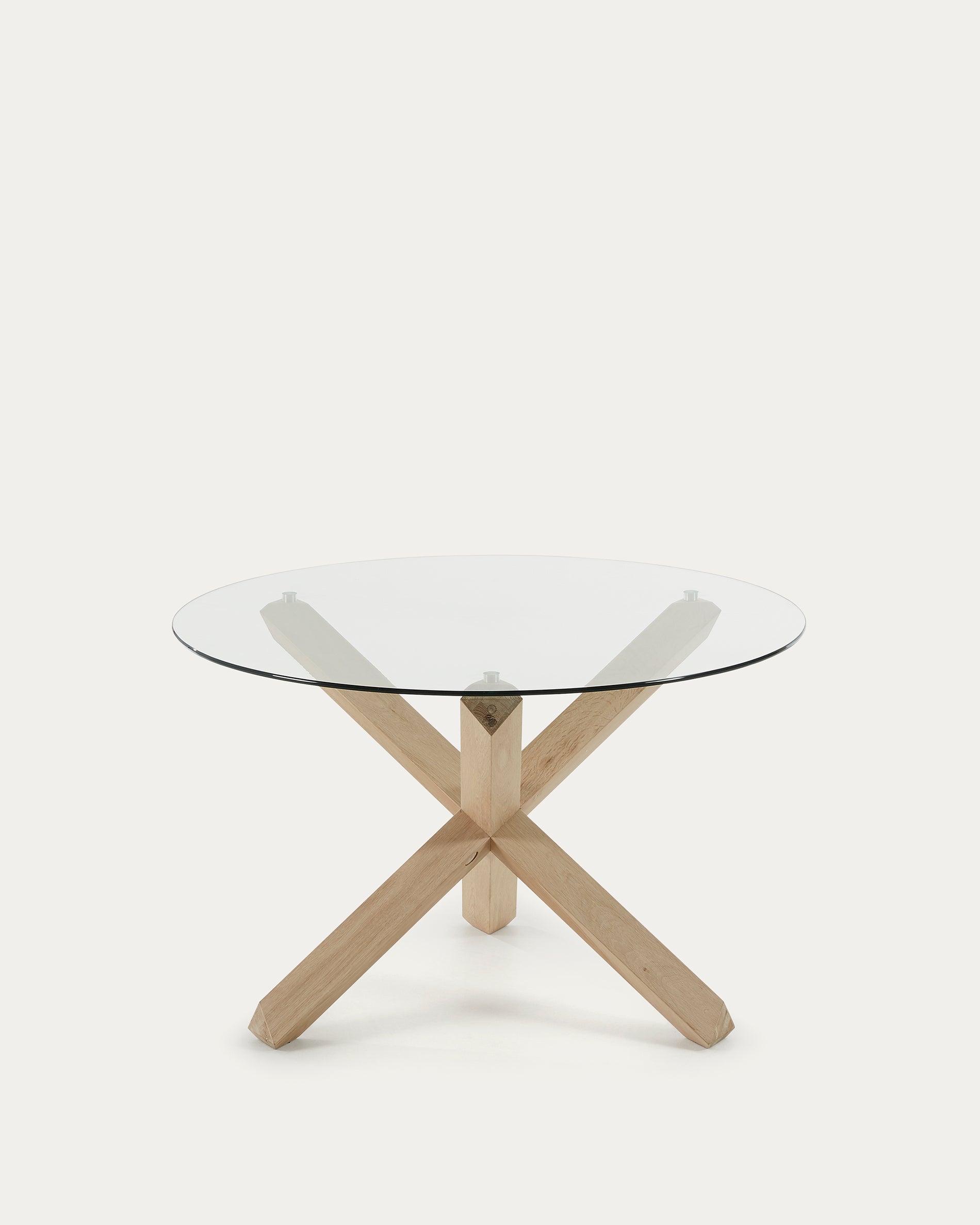 Lotus round glass table with solid oak legs, Ø 120 cm - Product View