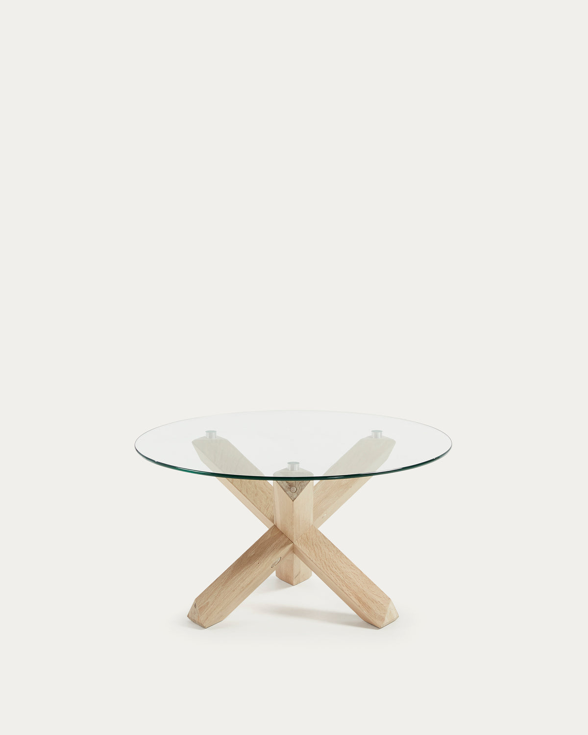 Lotus glass top coffee table with solid oak wood legs, Ø 65 cm - Product View