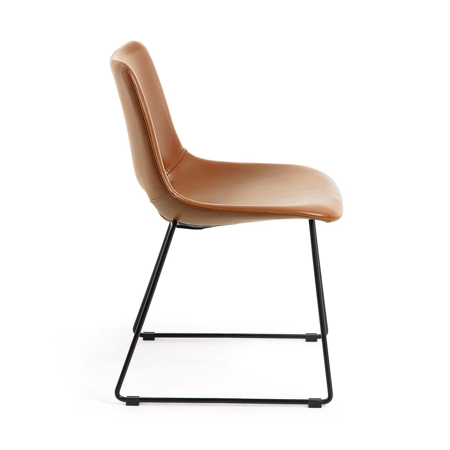 Zahara synthetic leather brown chair with steel legs with black finish - Product Image