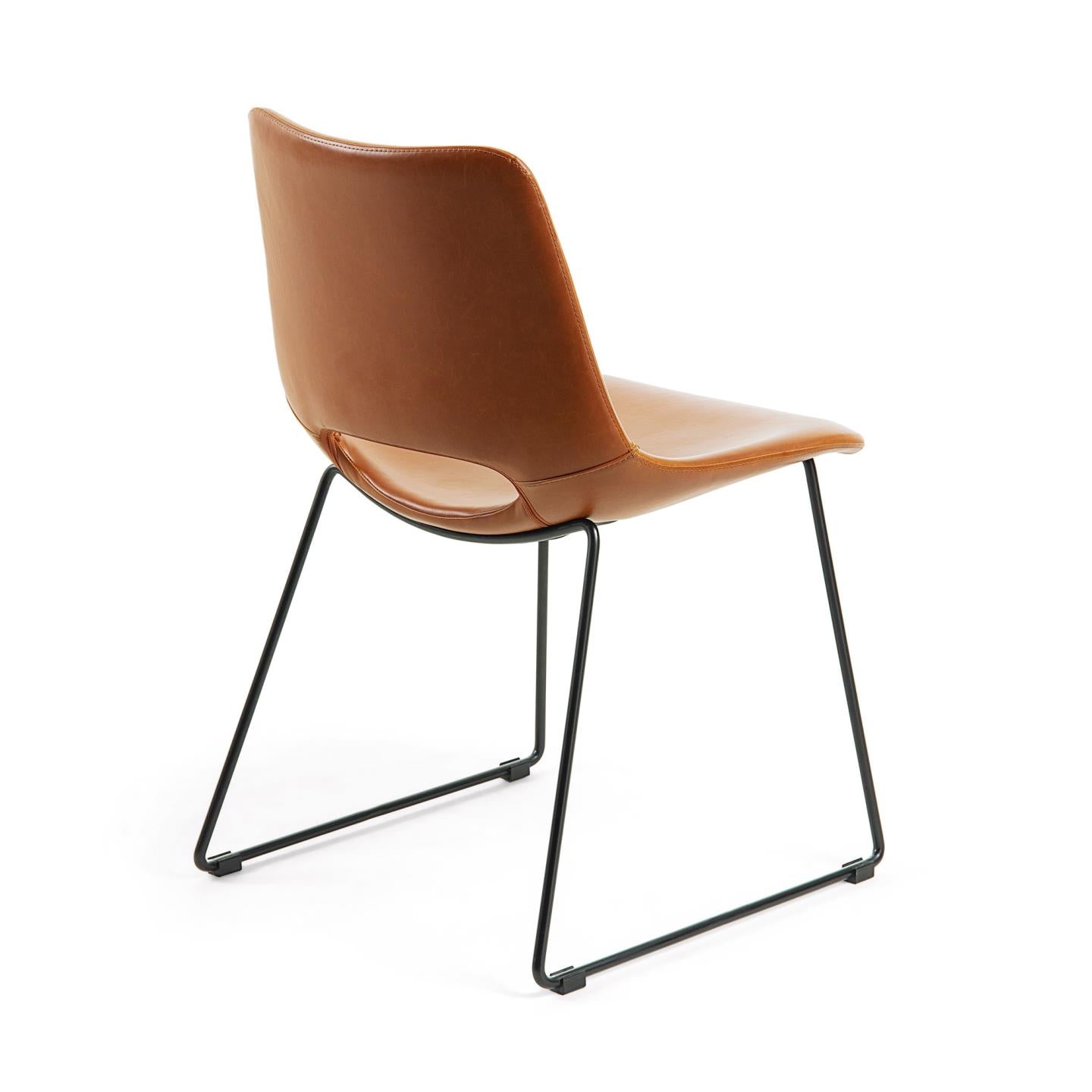 Zahara synthetic leather brown chair with steel legs with black finish - Product Image