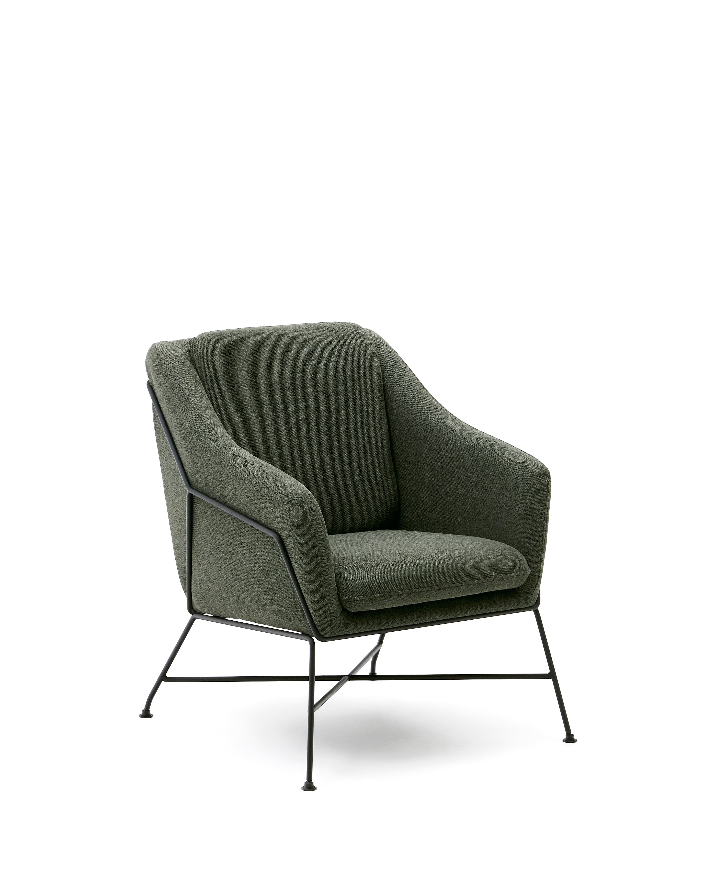 Brida armchair in green and steel legs with black finish - Product Image