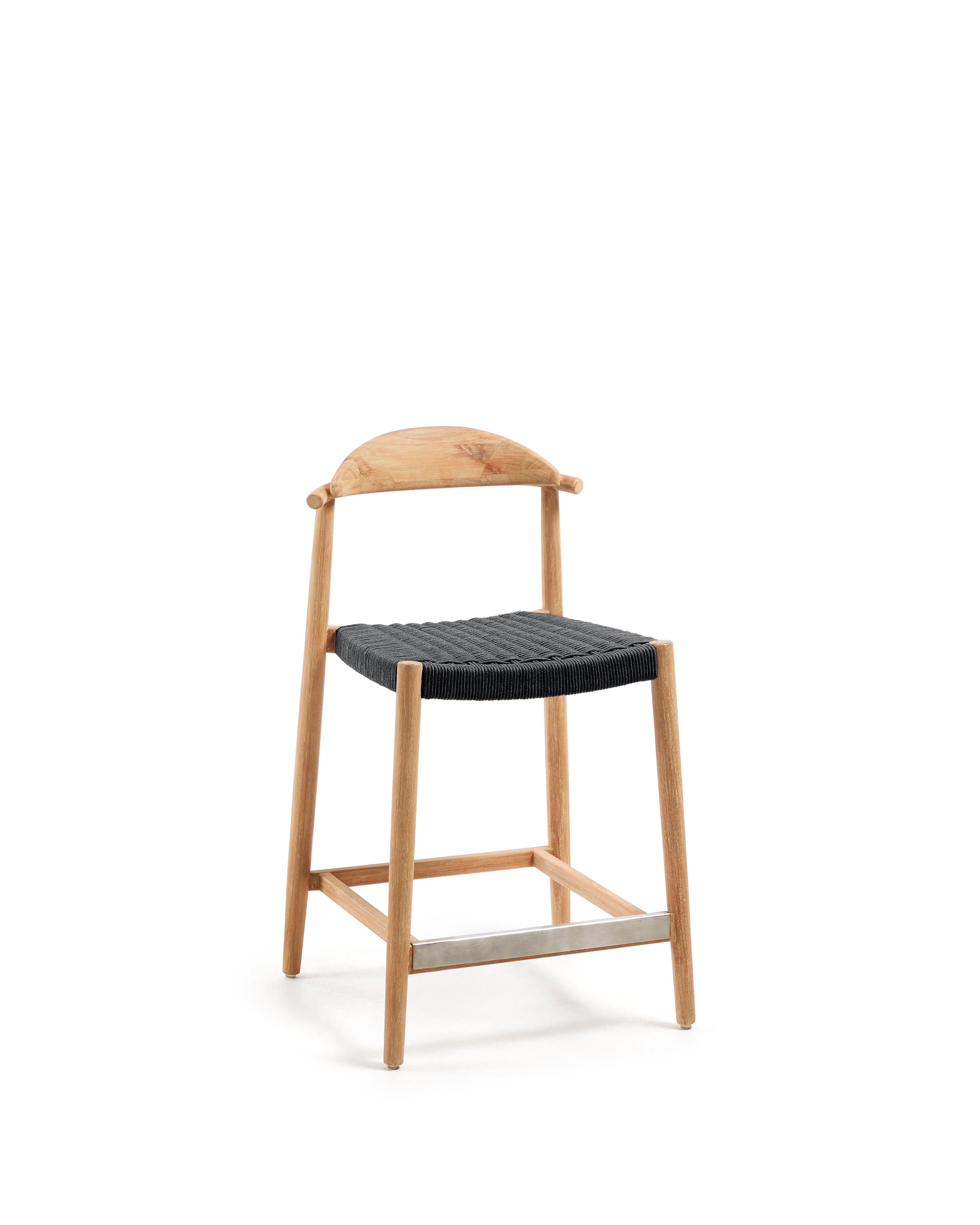 Nina Stool made of solid acacia wood with natural finish and black rope, height 62 cm - Product Image