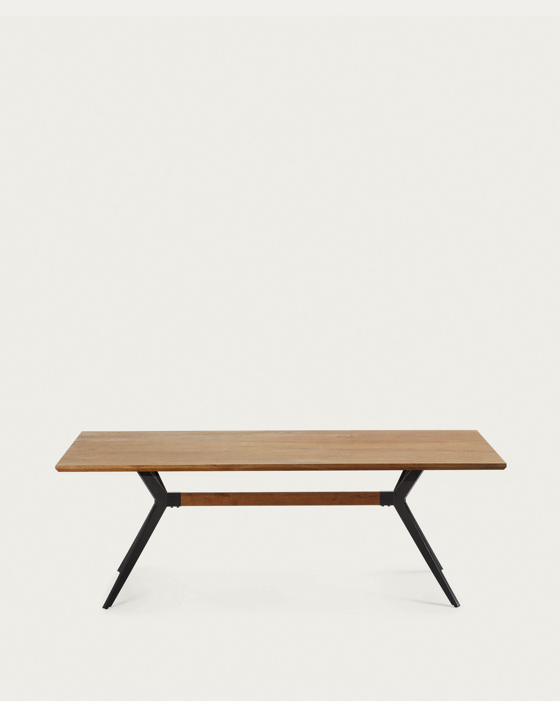 Amethyst oak veneer table with a distressed finish and black steel legs, 160 x 90 cm - Product View