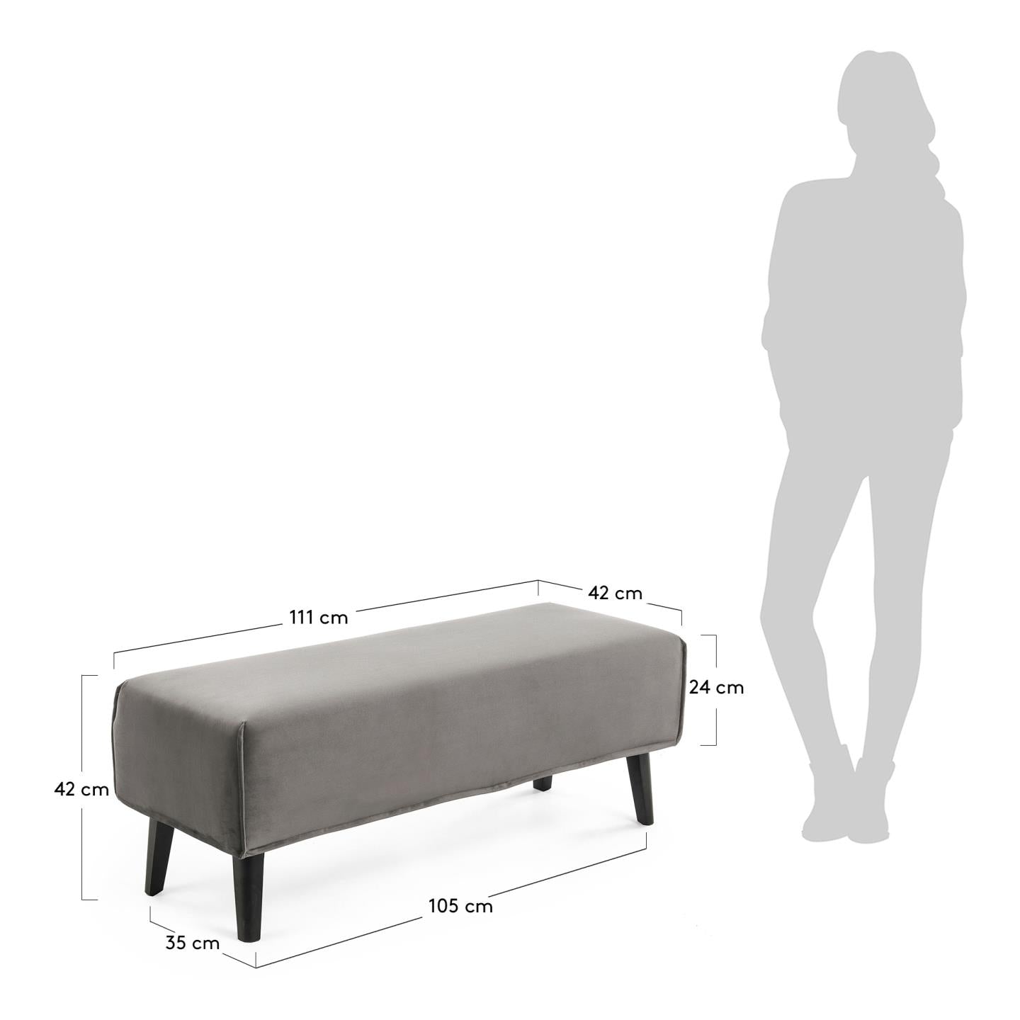 Grey velvet bench cover Dyla - Measurements