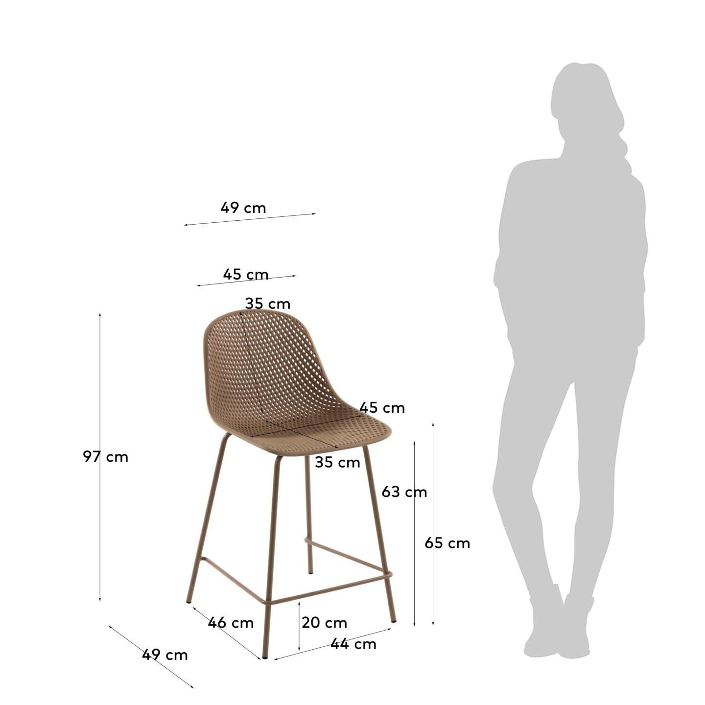 Quinby outdoor stool in beige, height 65 cm - Measurements