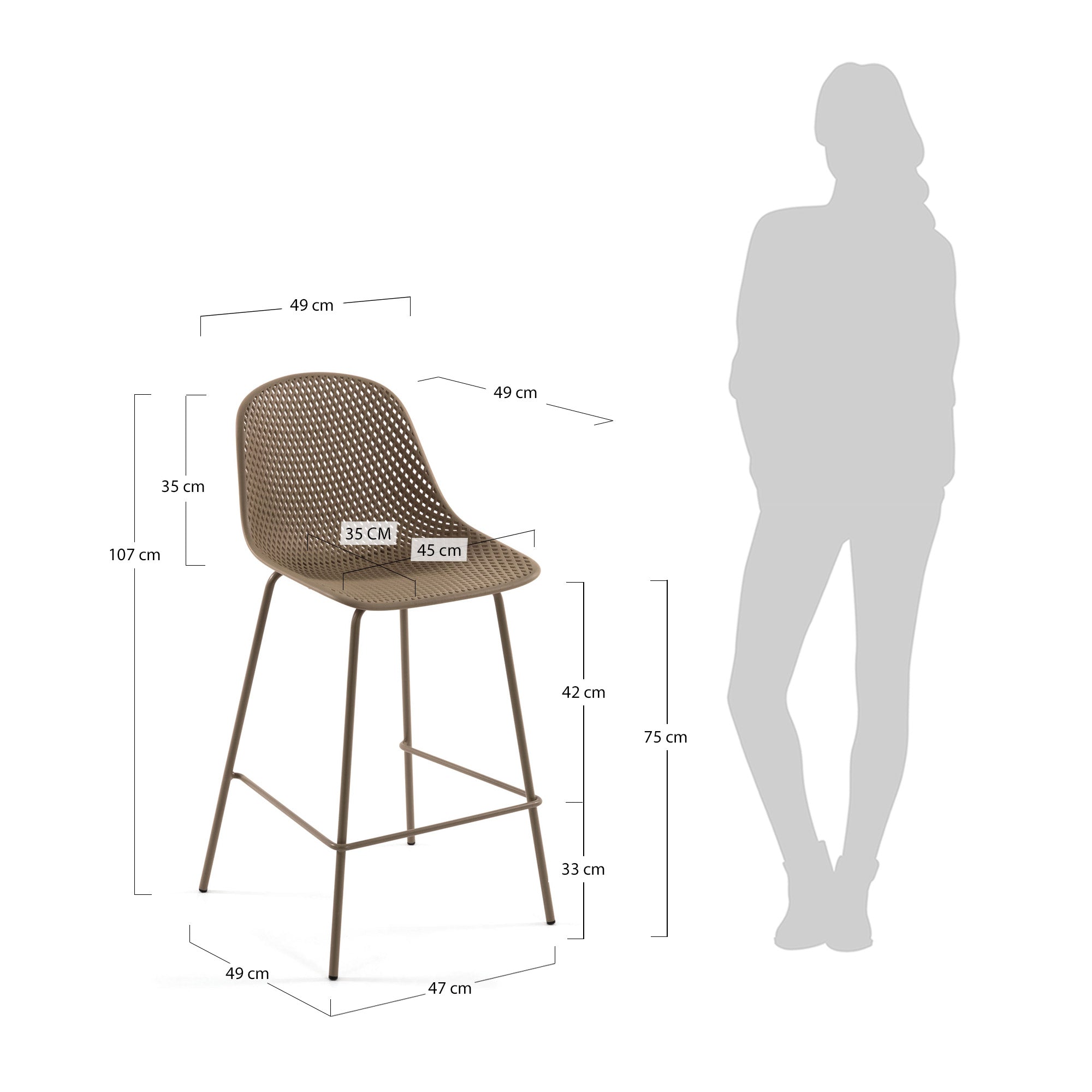Beige Quinby stool height 75 cm - Measurements