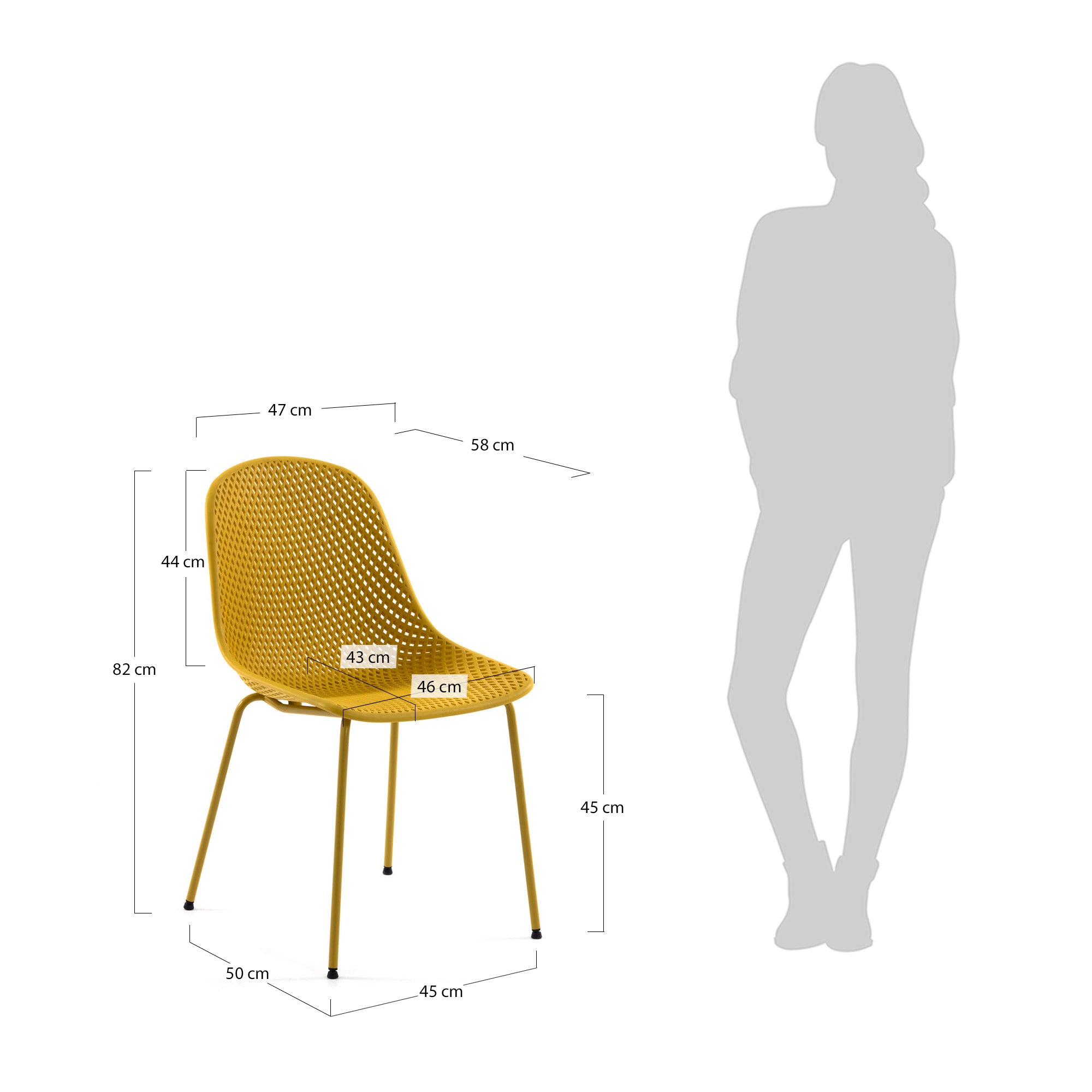 Quinby outdoor dining chair in yellow - Measurements