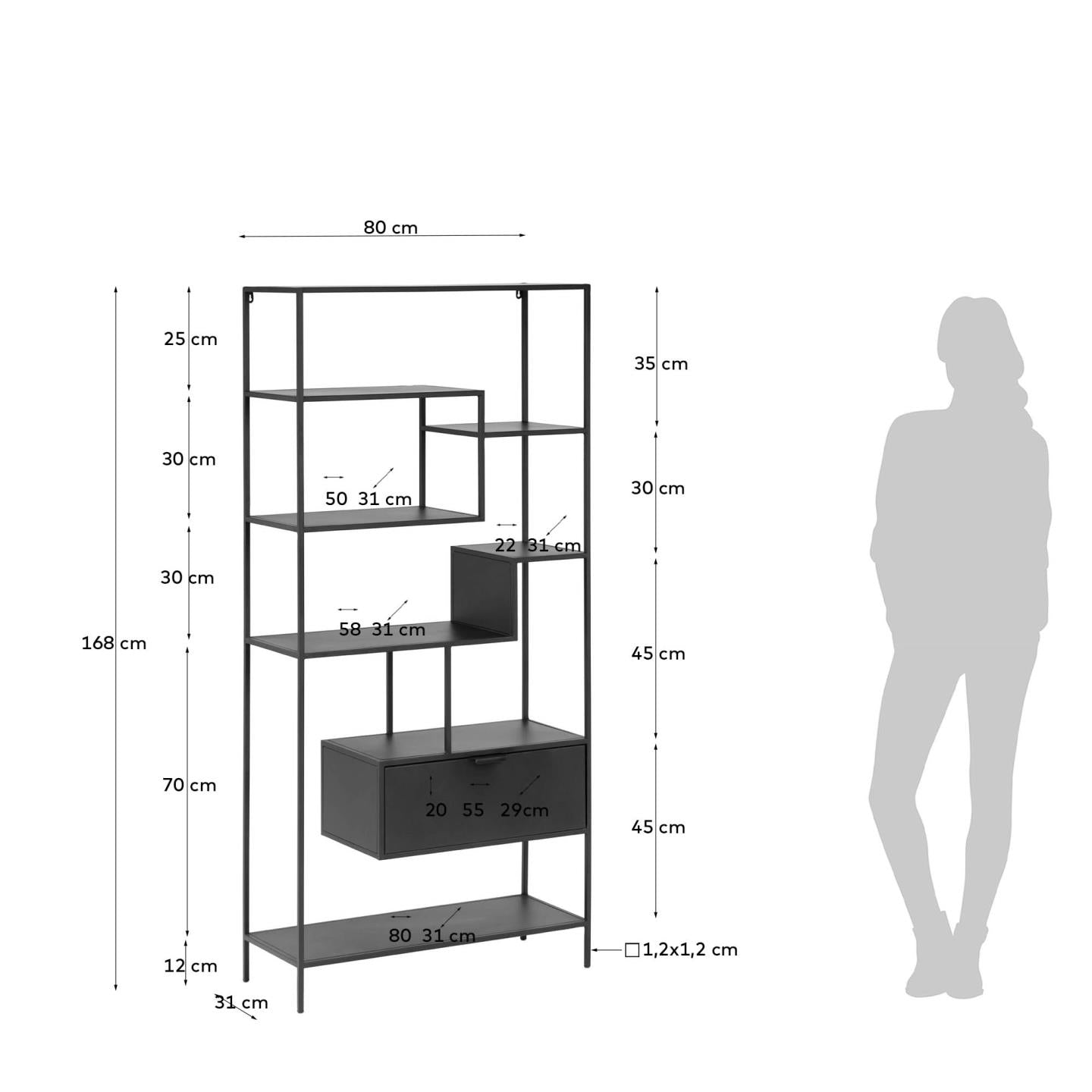 Shantay bookcase 80 x 168 cm - Measurements