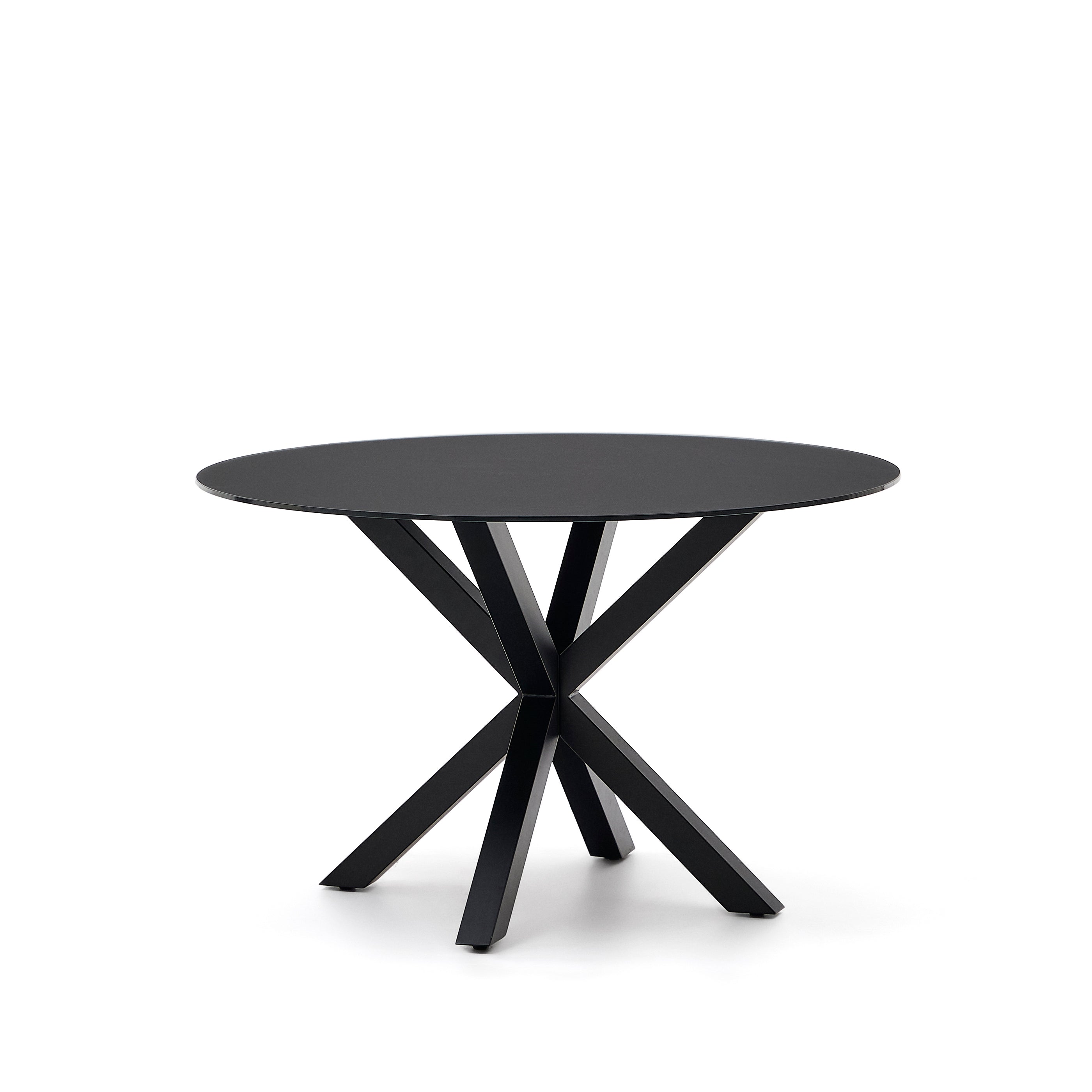 Argo round table with black glass and black steel legs Ø 120 cm - Product Image