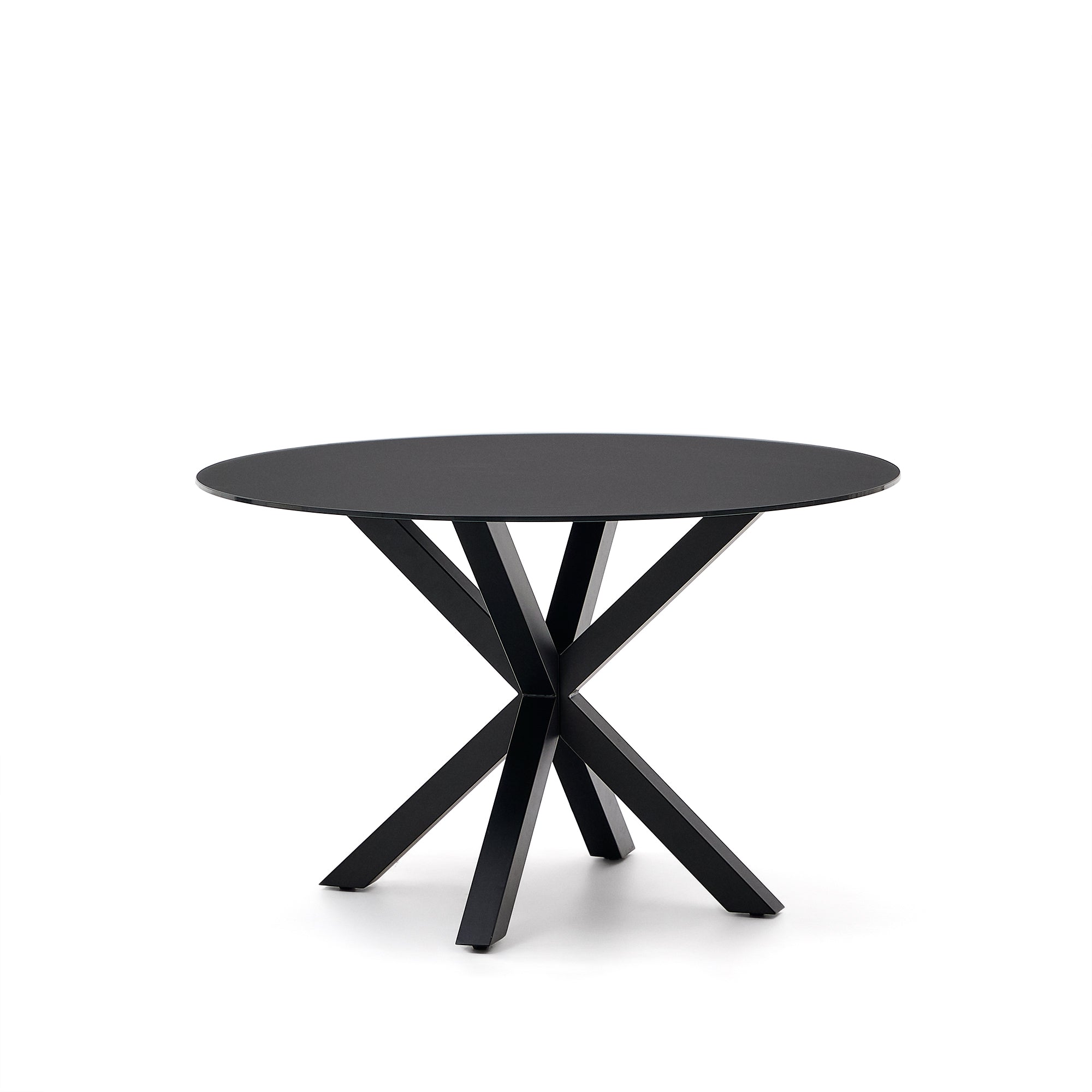 Argo round table with black glass and black steel legs Ø 120 cm - Product Image