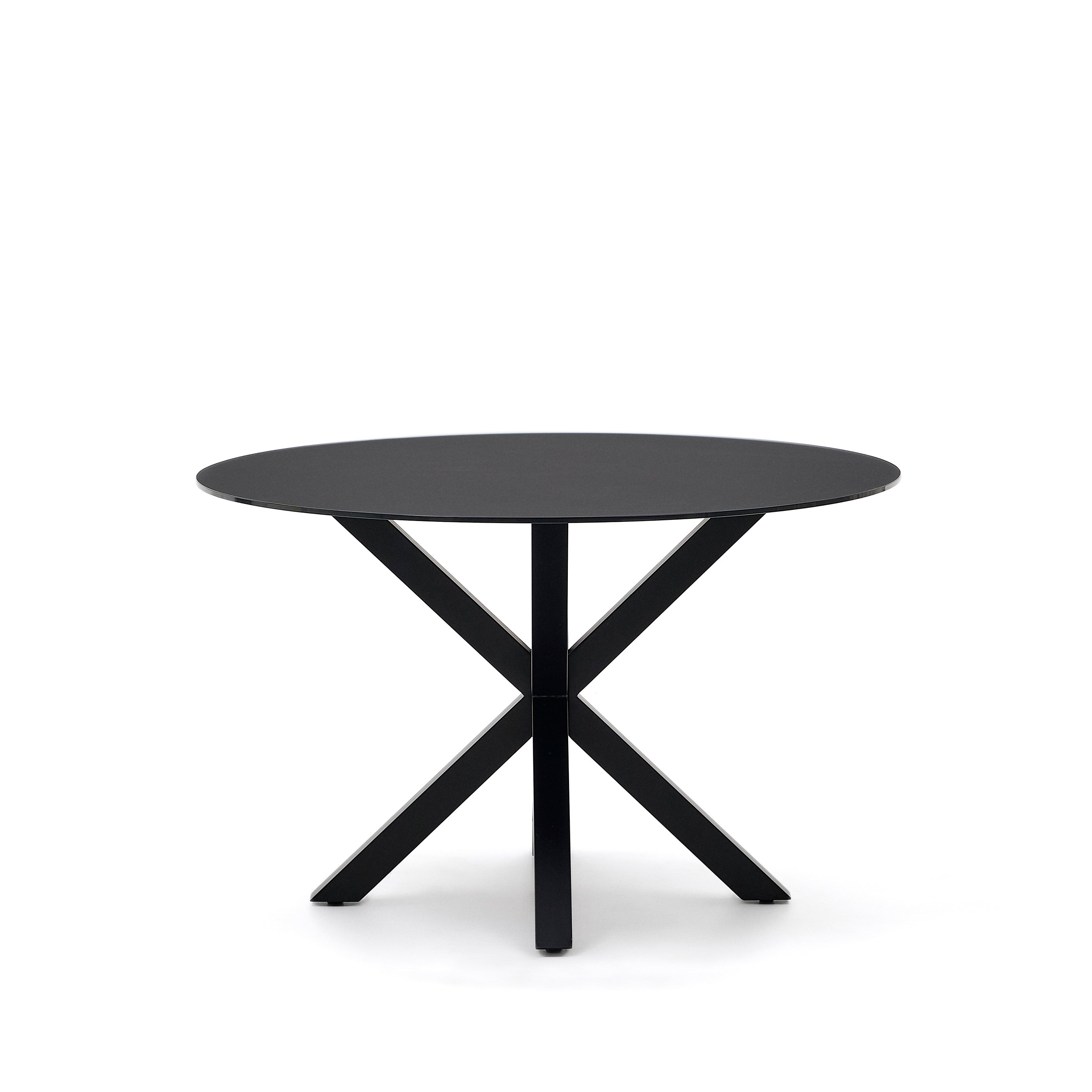 Argo round table with black glass and black steel legs Ø 120 cm - Product Image
