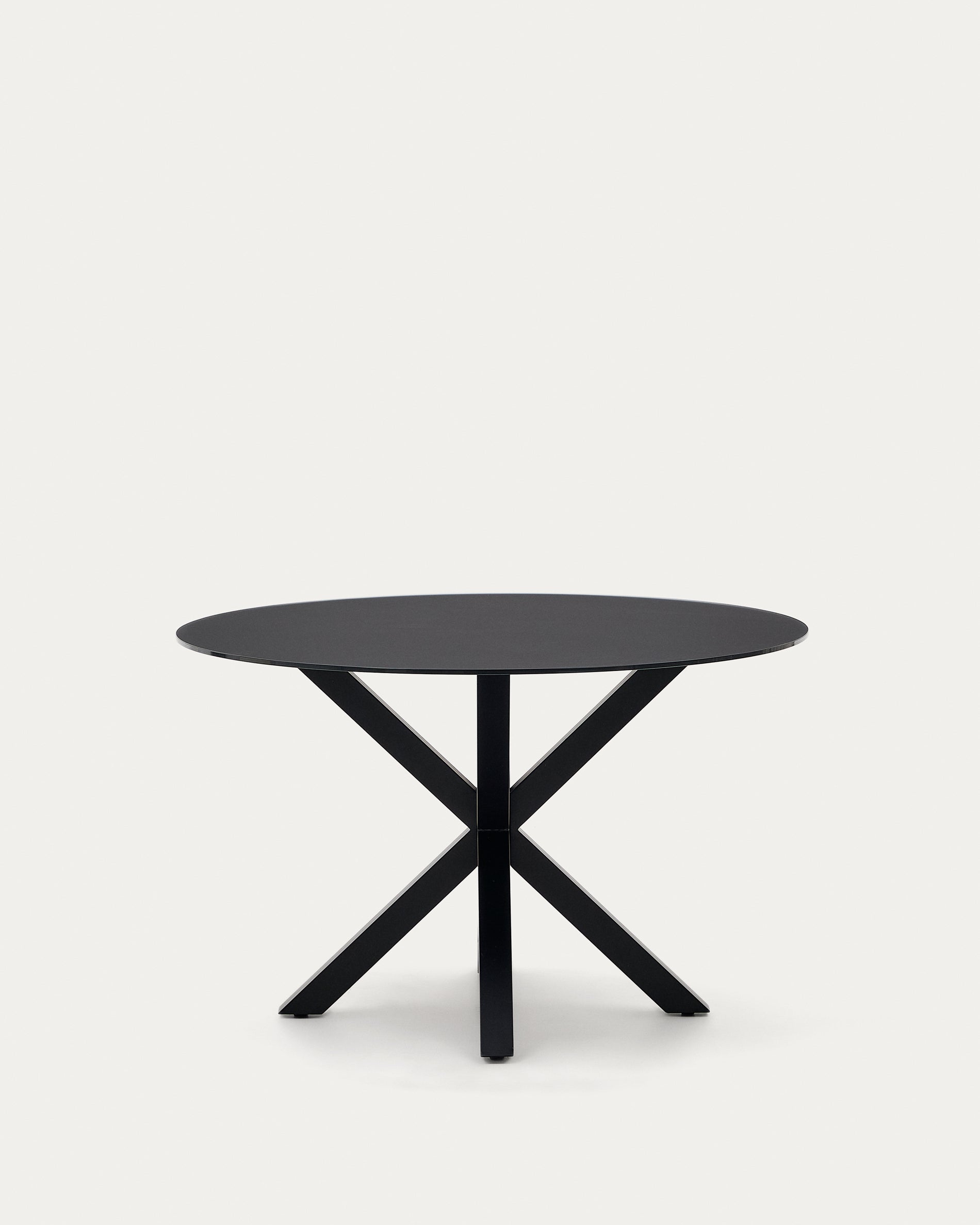 Argo round table with black glass and black steel legs Ø 120 cm - Product View