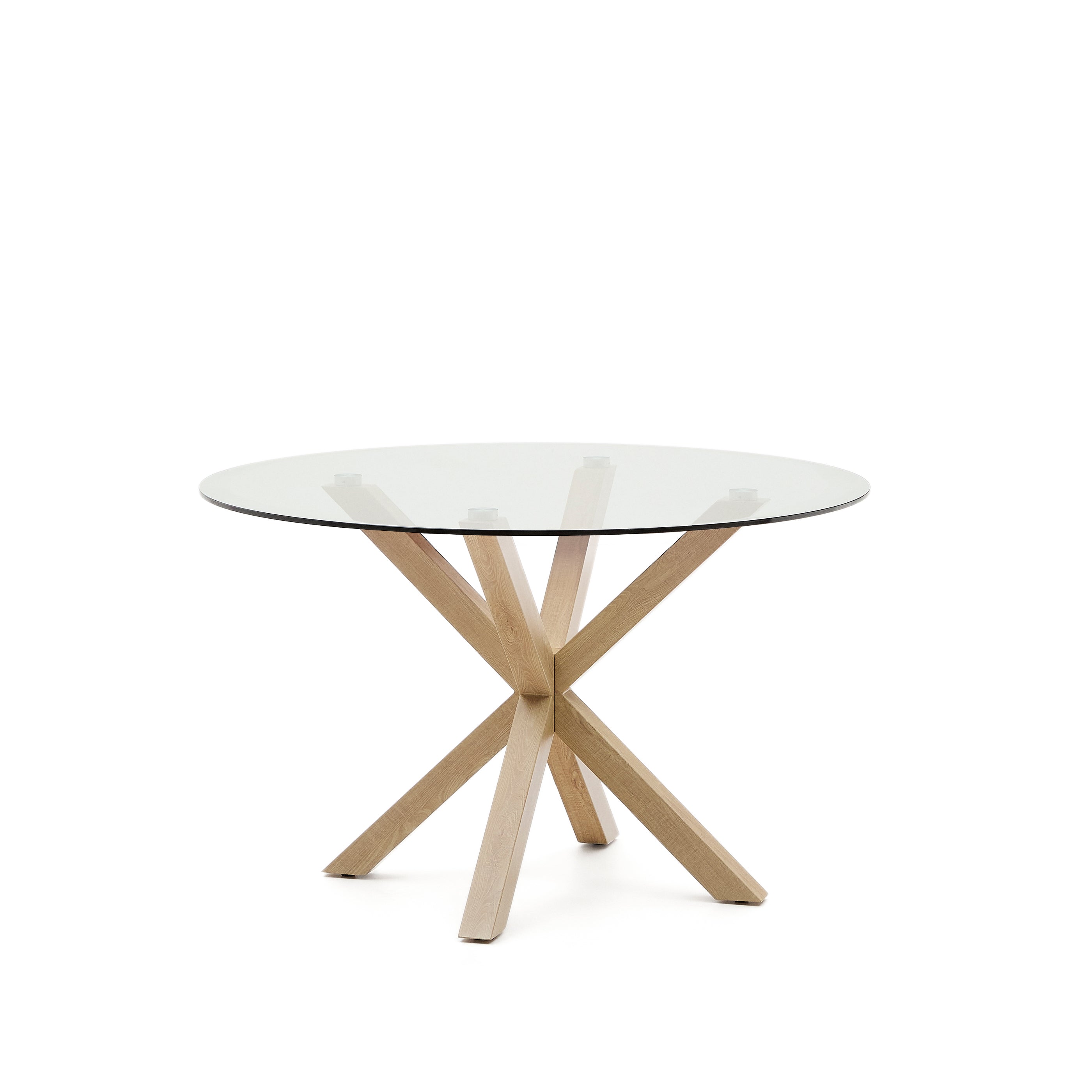 Argo round glass table with steel legs with wood-effect finish Ø 119 cm - Product Image