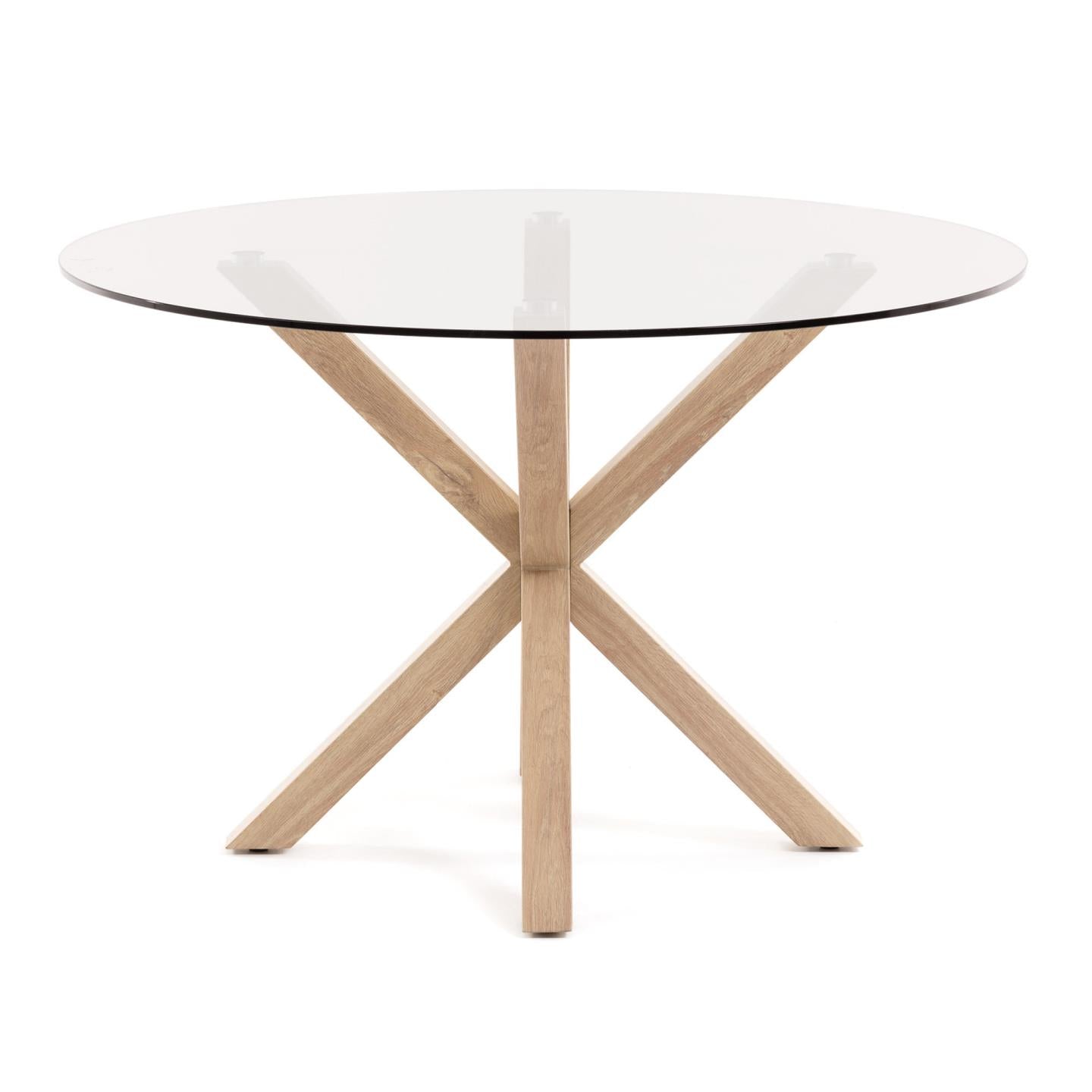 Argo round glass table with steel legs with wood-effect finish Ø 119 cm - Product Image