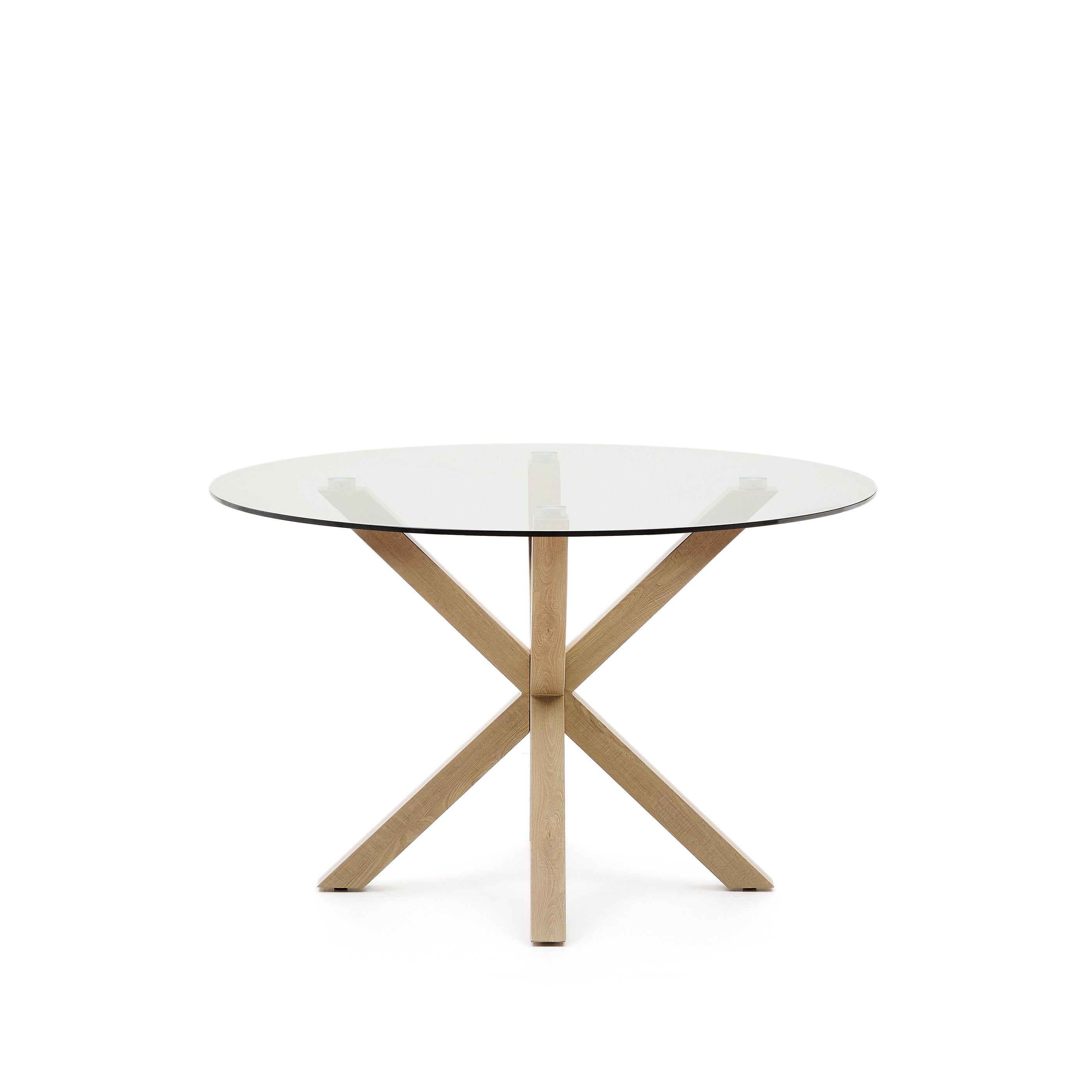 Argo round glass table with steel legs with wood-effect finish Ø 119 cm - Product Image