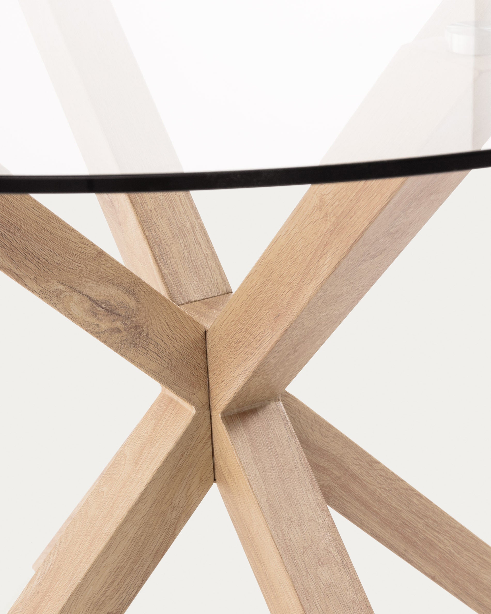 Argo round glass table with steel legs with wood-effect finish Ø 119 cm - Detail