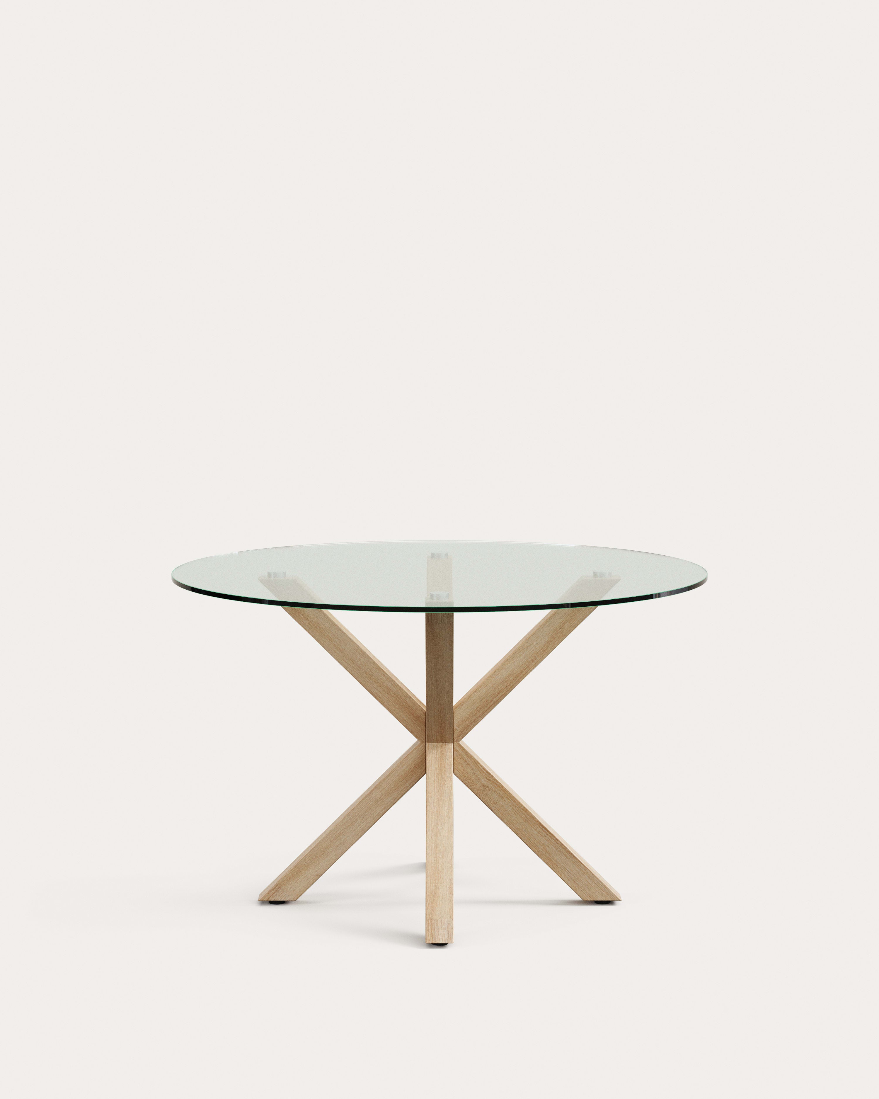 Argo round glass table with steel legs with wood-effect finish Ø 119 cm - Product View