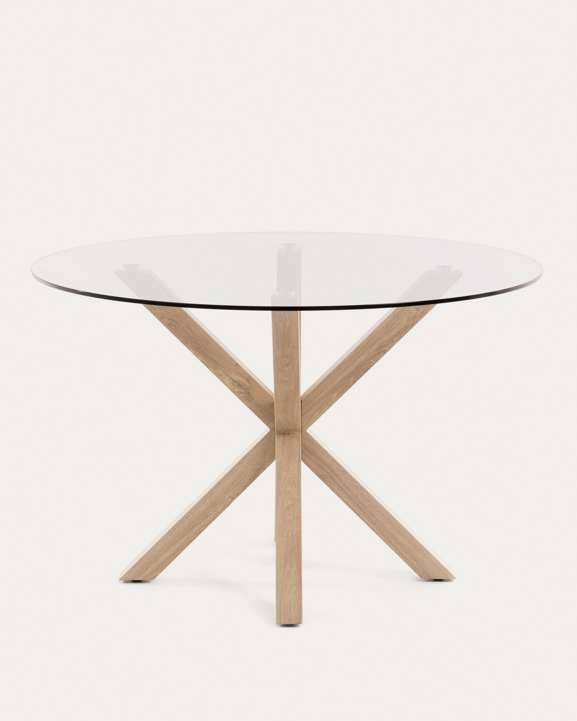 Argo round glass table with steel legs with wood-effect finish Ø 119 cm - Product View