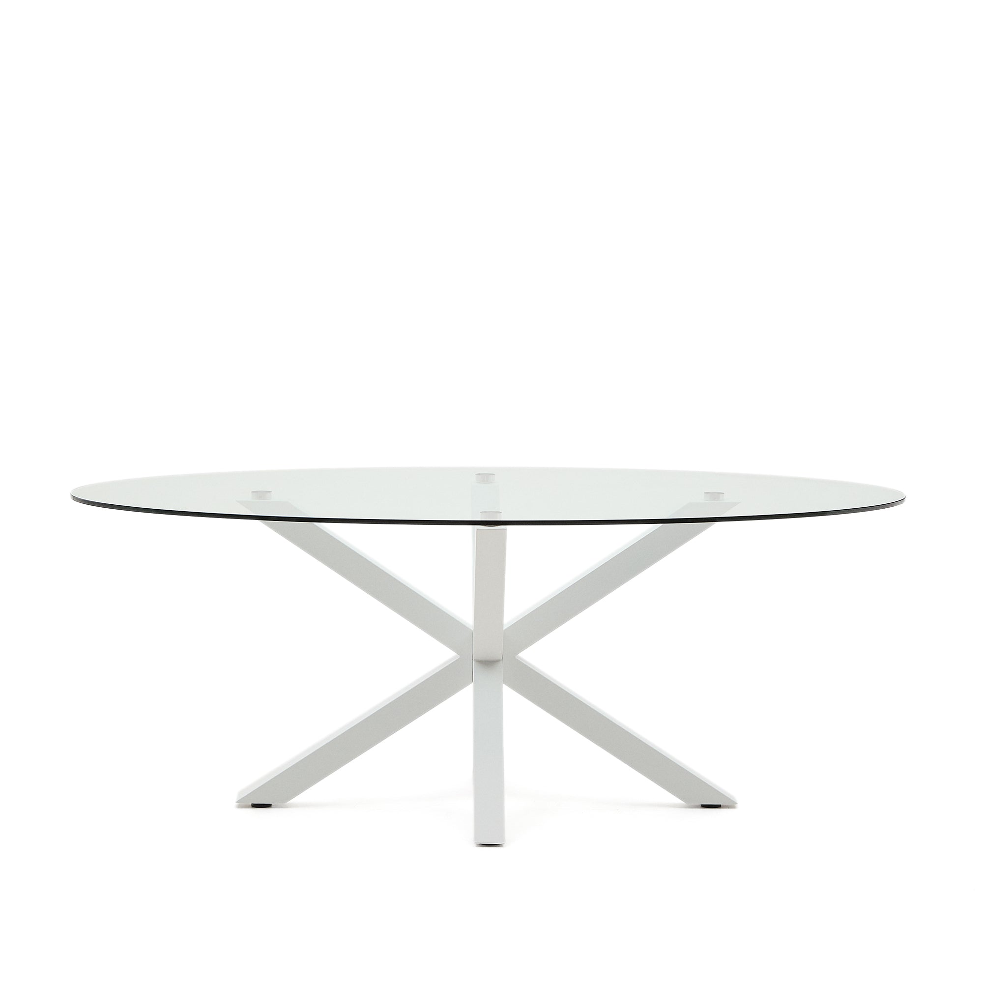 Argo oval table in glass and steel legs with white finish Ø 200 x 100 cm - Product Image