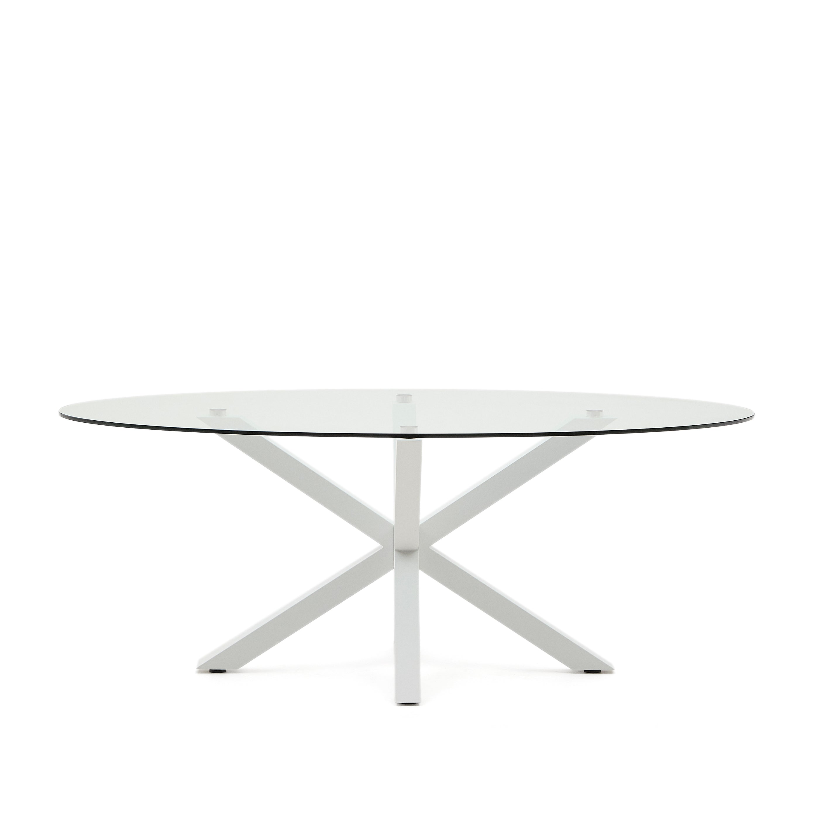 Argo oval table in glass and steel legs with white finish Ø 200 x 100 cm - Product Image