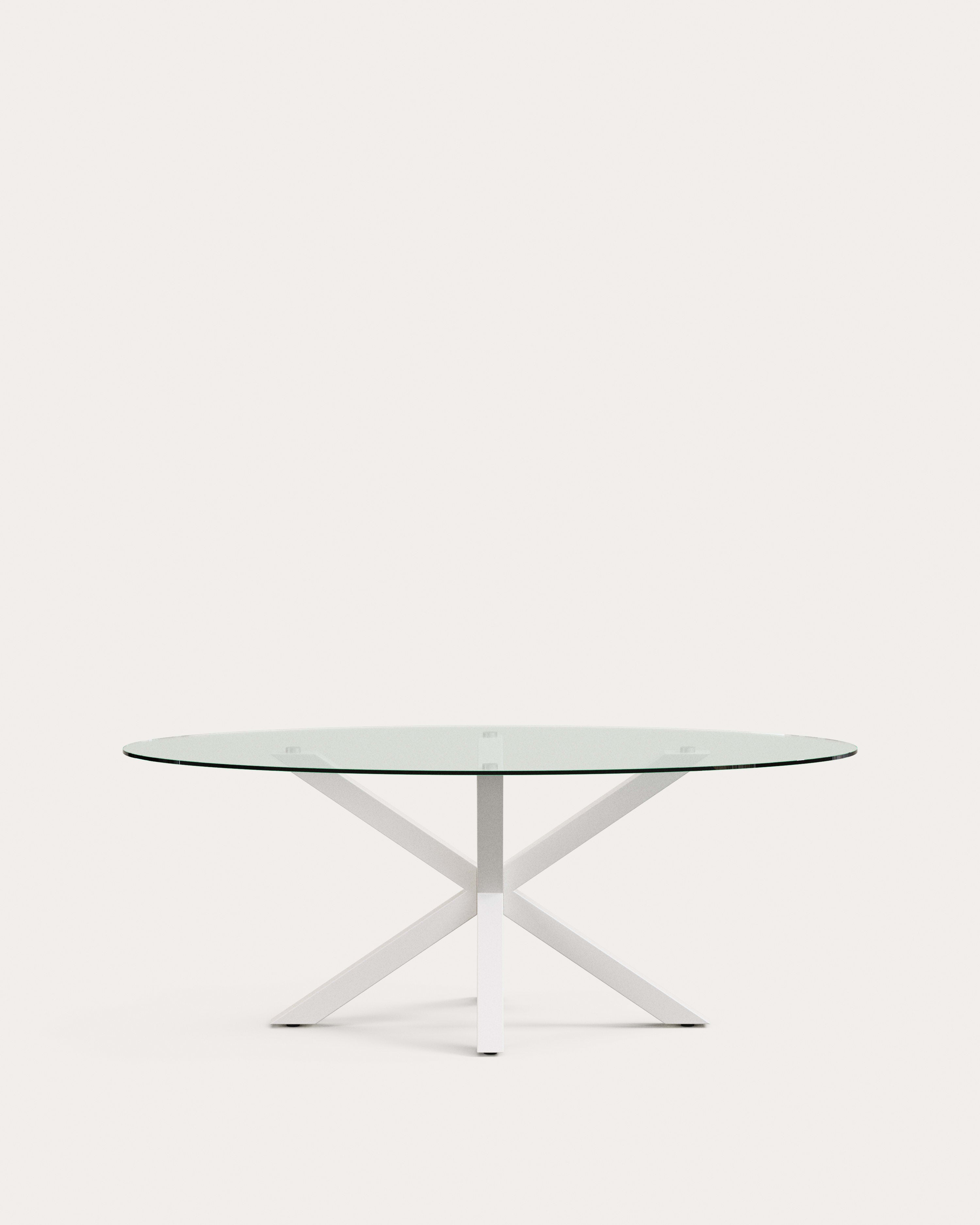 Argo oval table in glass and steel legs with white finish Ø 200 x 100 cm - Product View