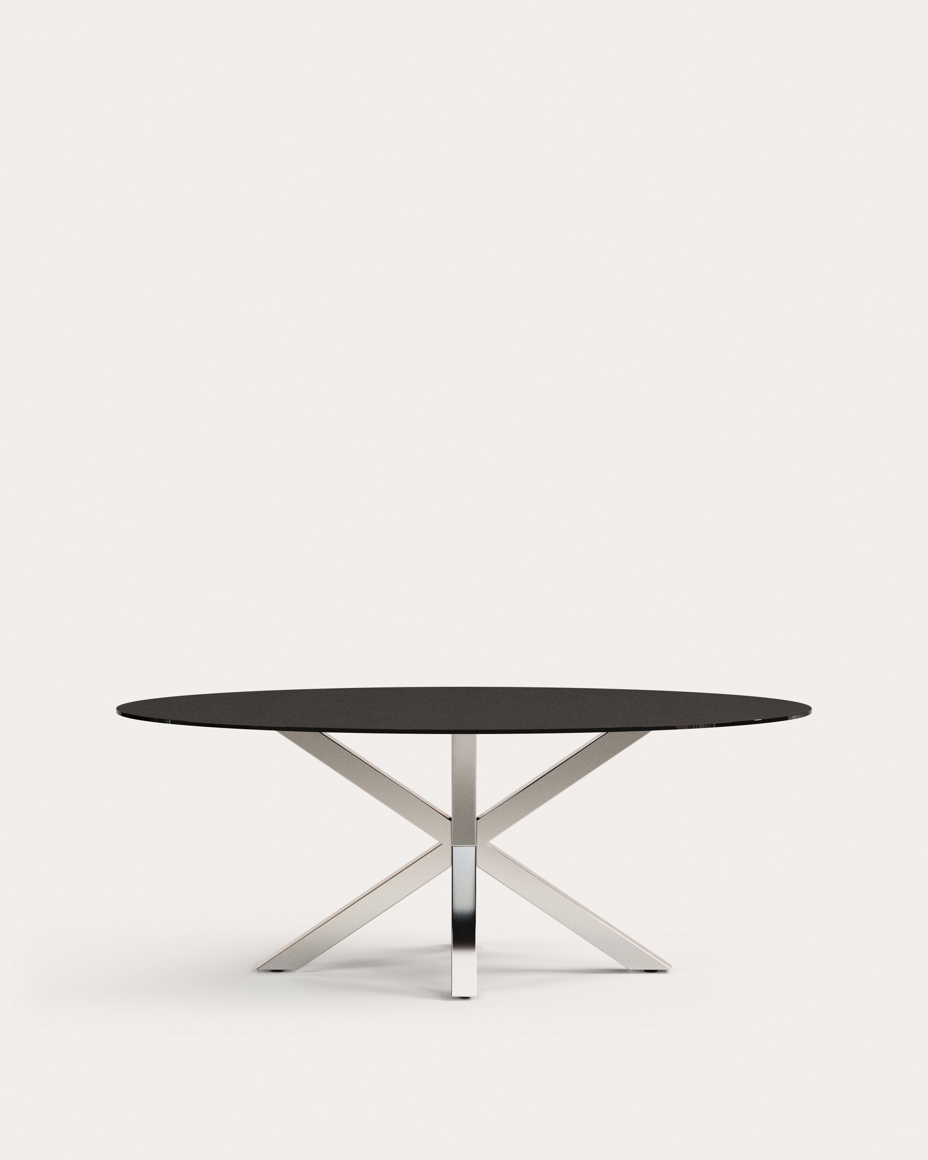 Argo oval table in matt black glass and stainless steel legs Ø 200 x 100 cm - Product View