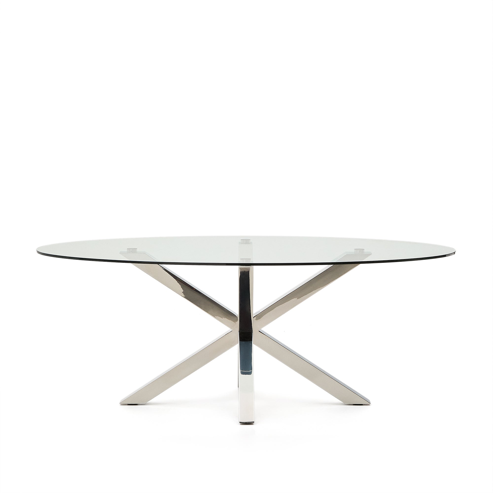 Argo oval table in glass and stainless steel legs Ø 200 x 100 cm - Product Image