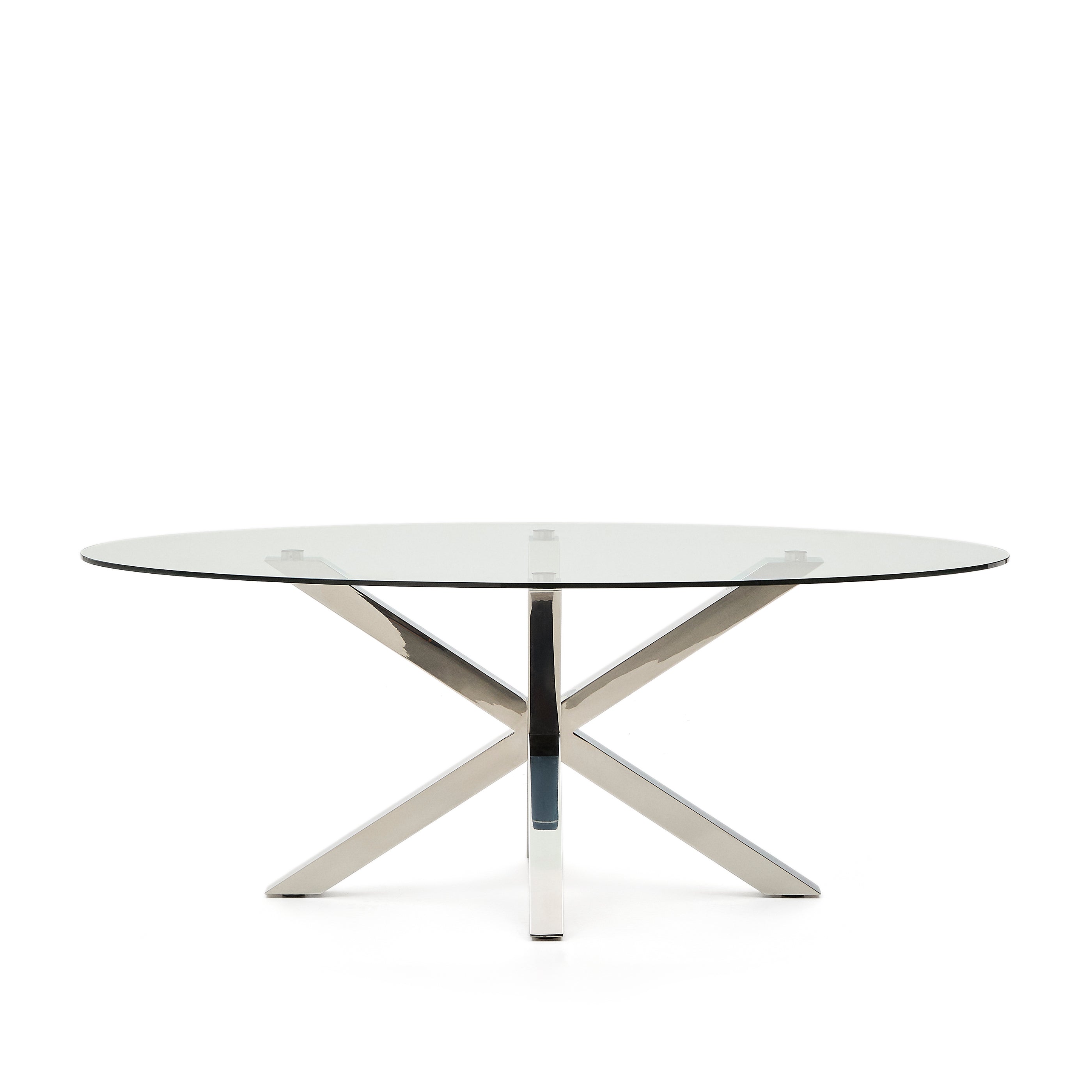 Argo oval table in glass and stainless steel legs Ø 200 x 100 cm - Product Image