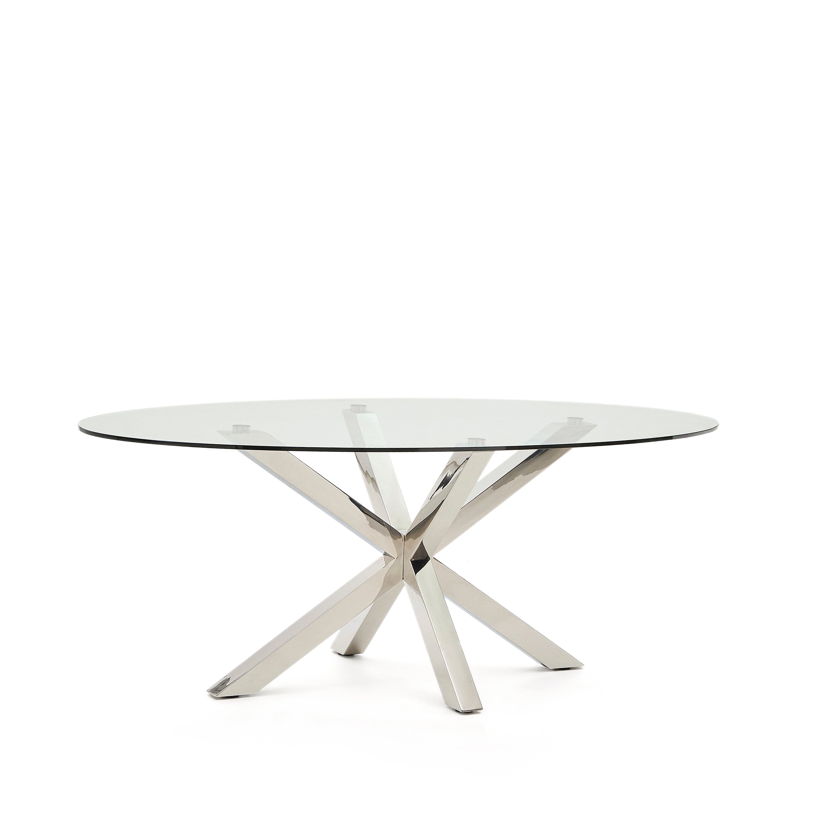 Argo oval table in glass and stainless steel legs Ø 200 x 100 cm - Product Image