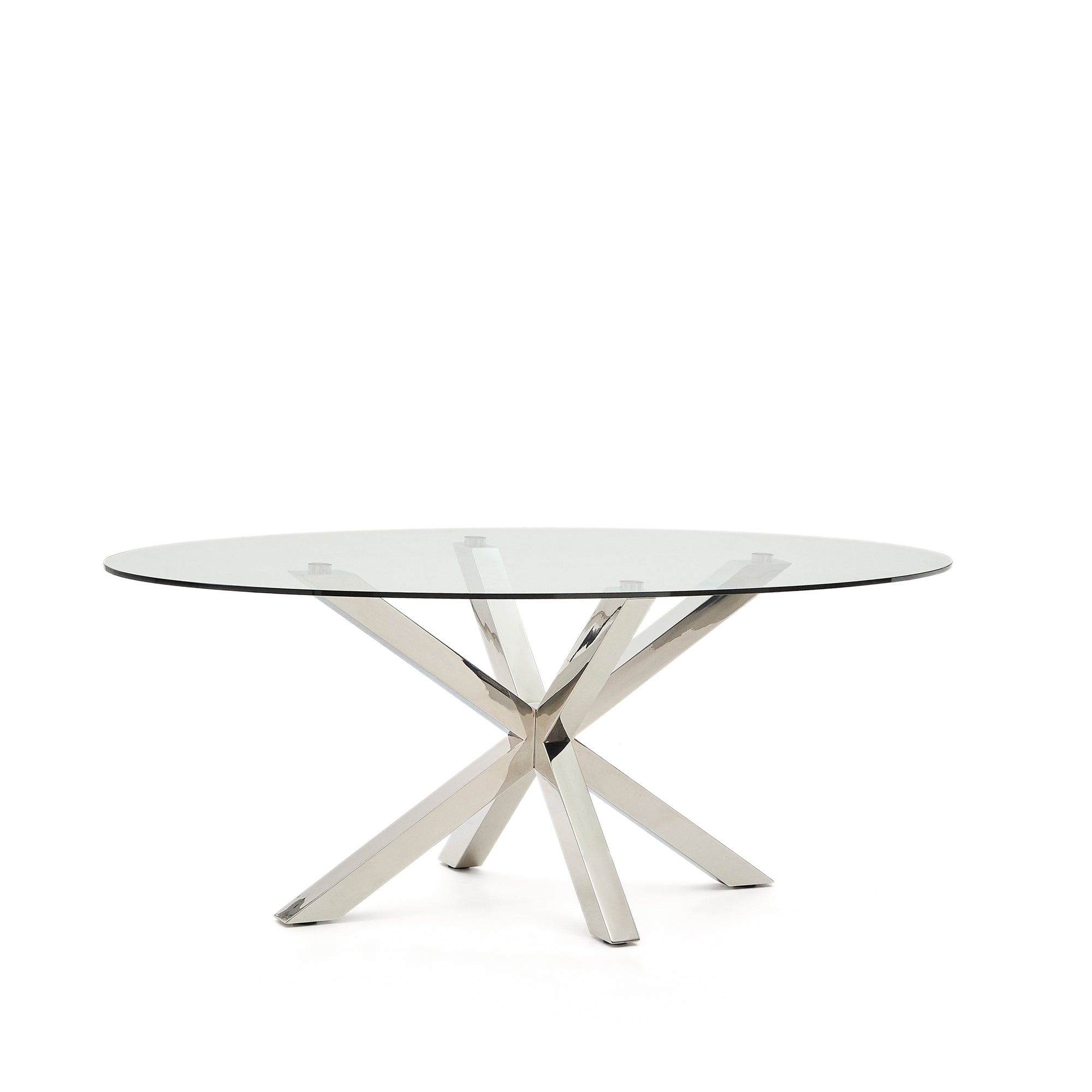 Argo oval table in glass and stainless steel legs Ø 200 x 100 cm - Product Image