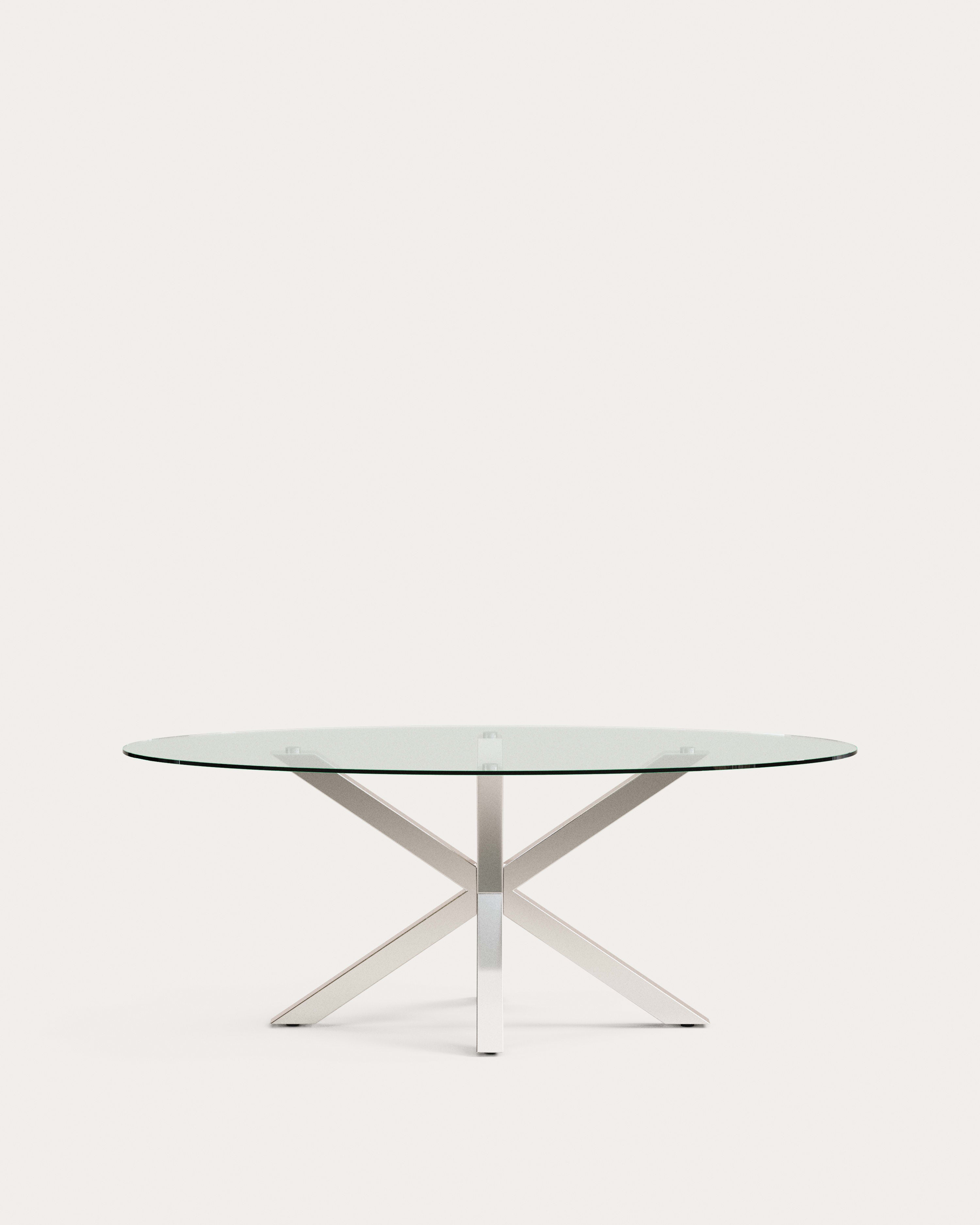 Argo oval table in glass and stainless steel legs Ø 200 x 100 cm - Product View