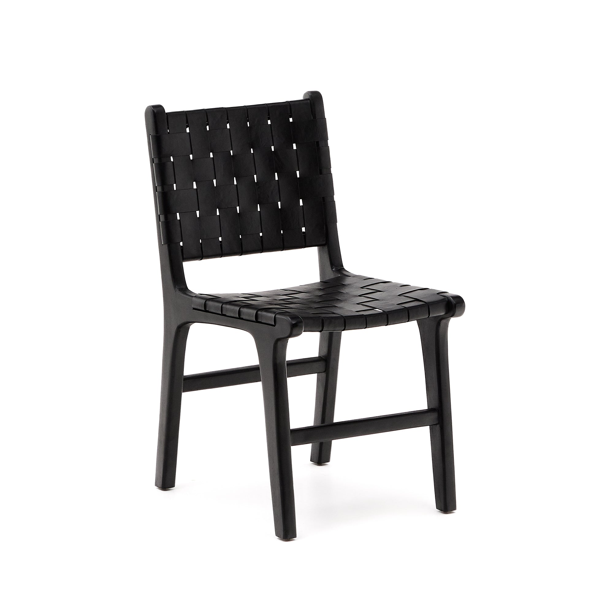 Calixta chair in leather and solid mahogany wood with black finish - Product Image