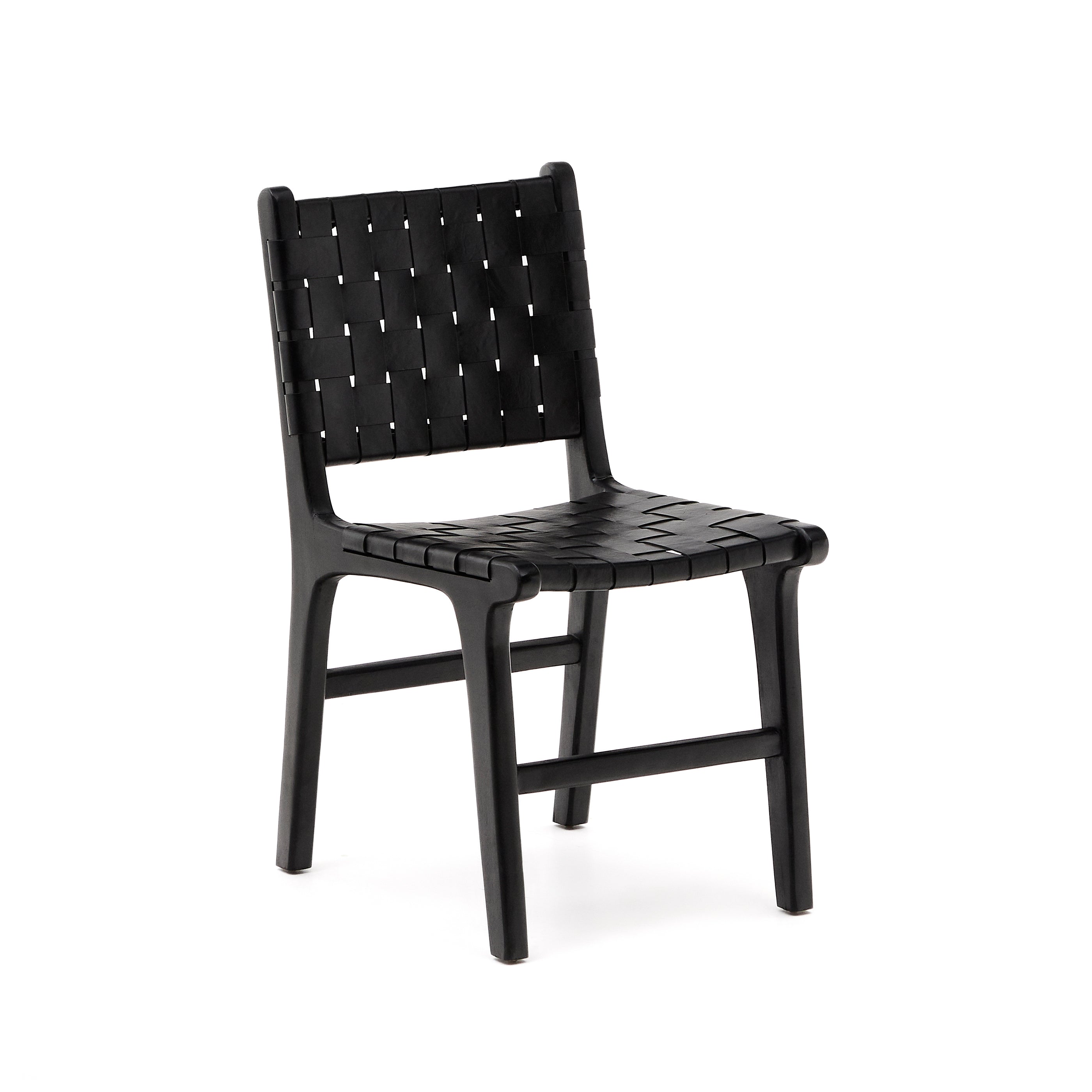 Calixta chair in leather and solid mahogany wood with black finish - Product Image