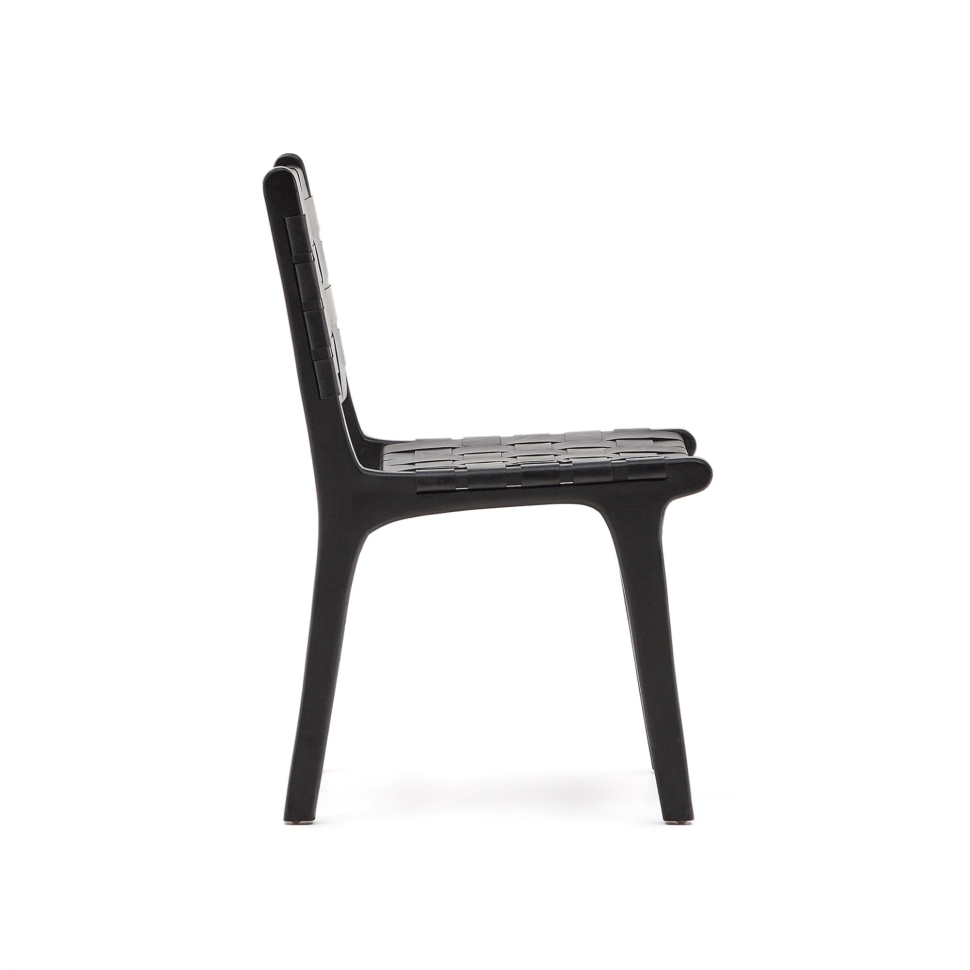 Calixta chair in leather and solid mahogany wood with black finish
