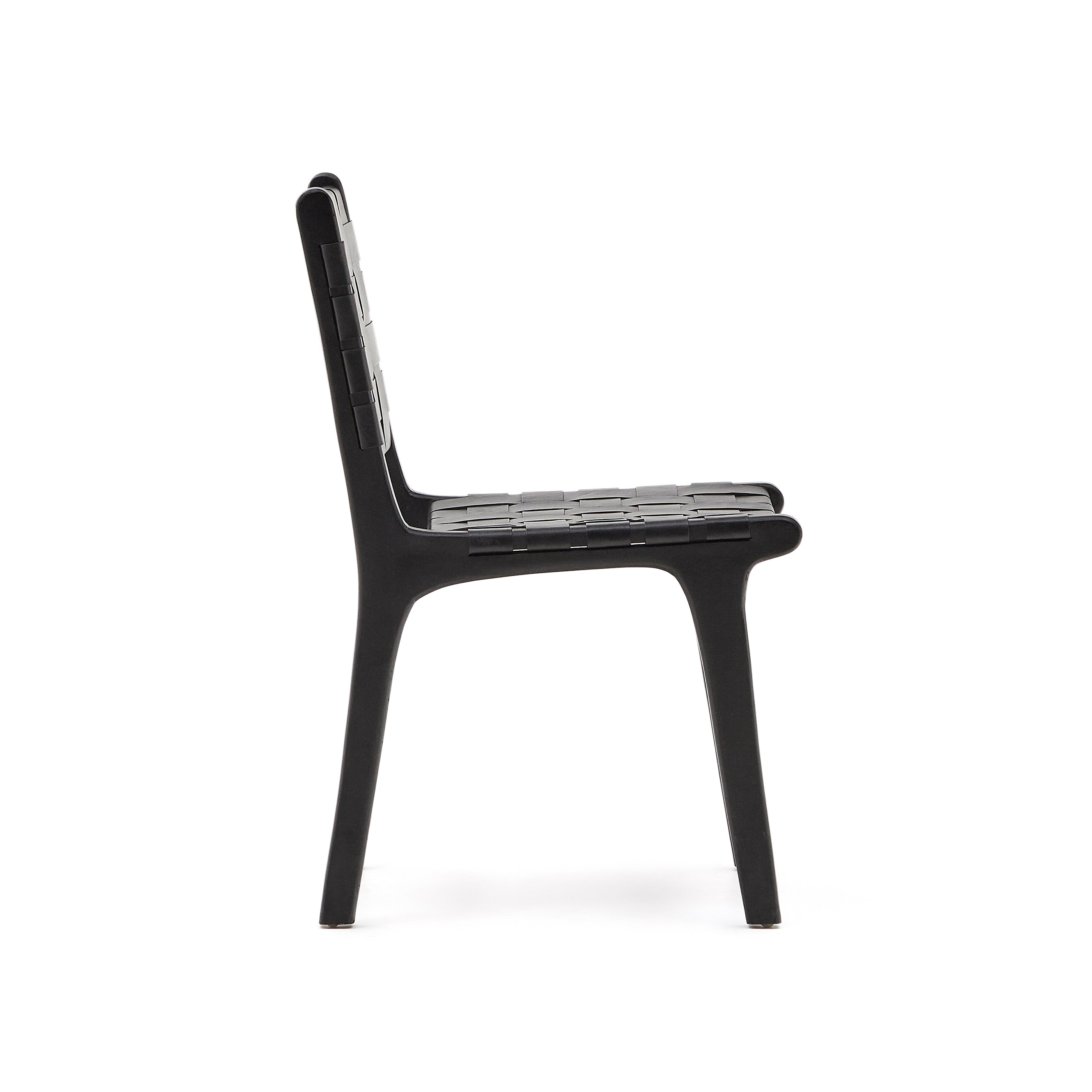 Calixta chair in leather and solid mahogany wood with black finish - Product Image