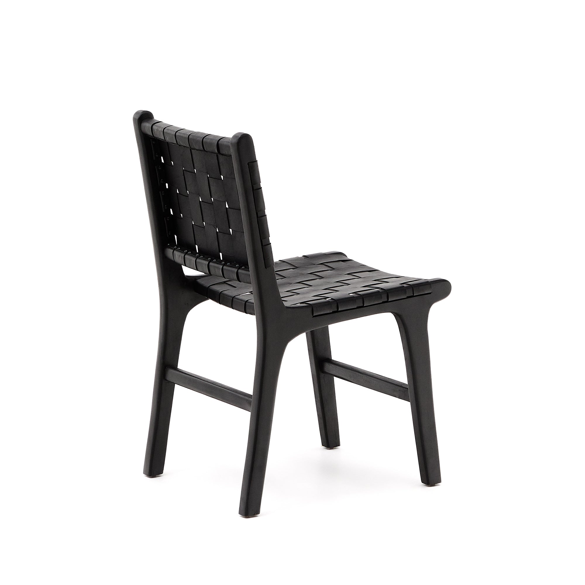 Calixta chair in leather and solid mahogany wood with black finish - Product Image