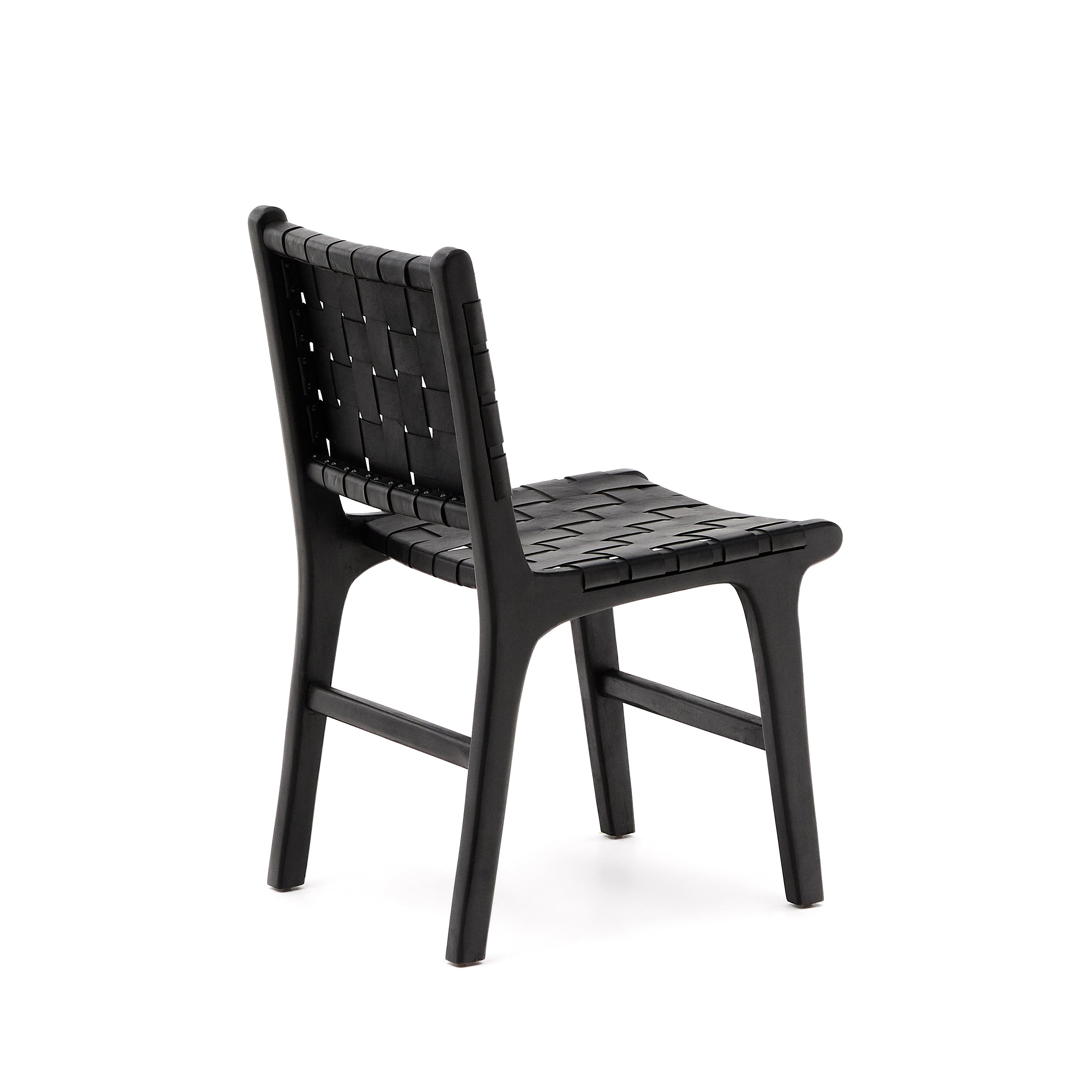 Calixta chair in leather and solid mahogany wood with black finish - Product Image