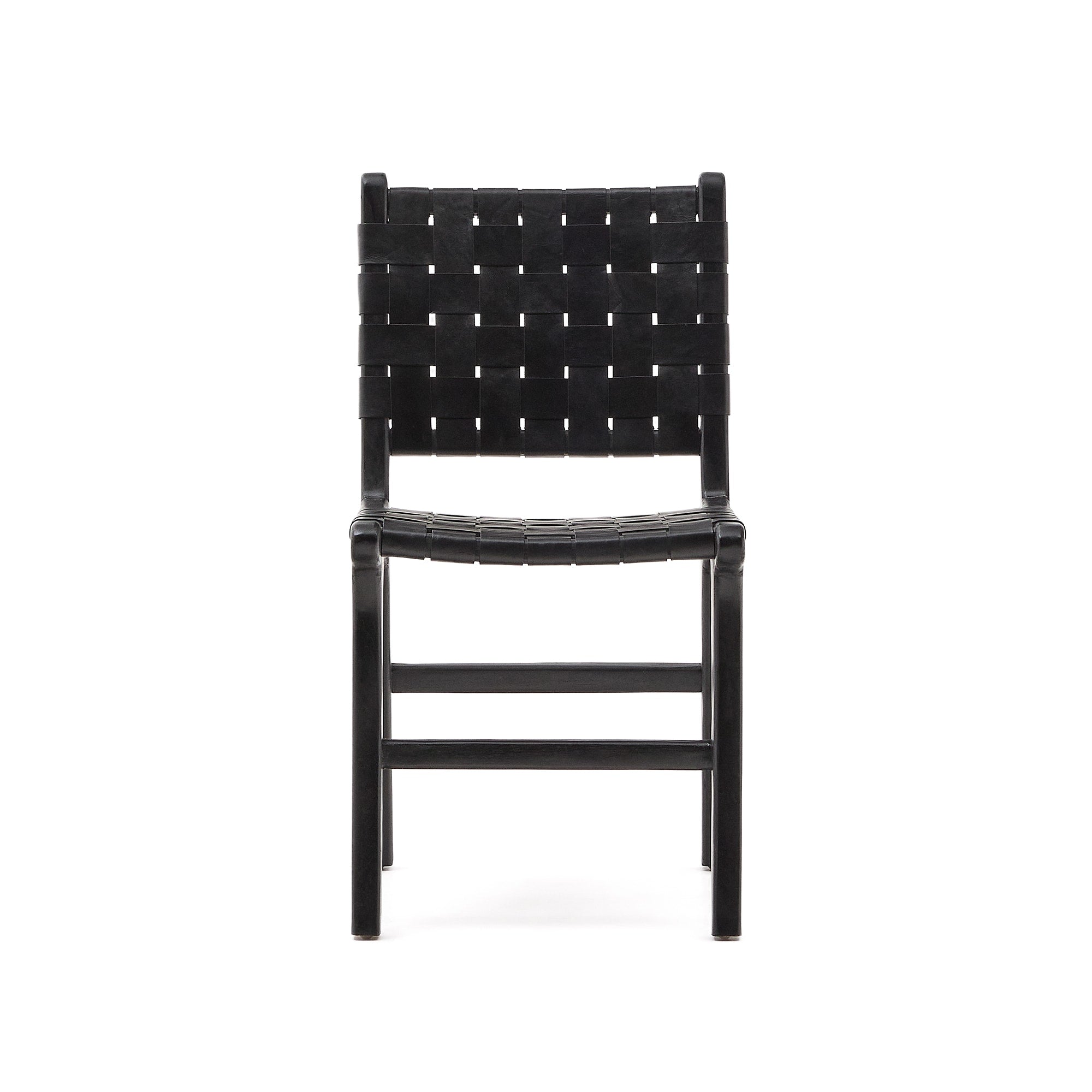 Calixta chair in leather and solid mahogany wood with black finish